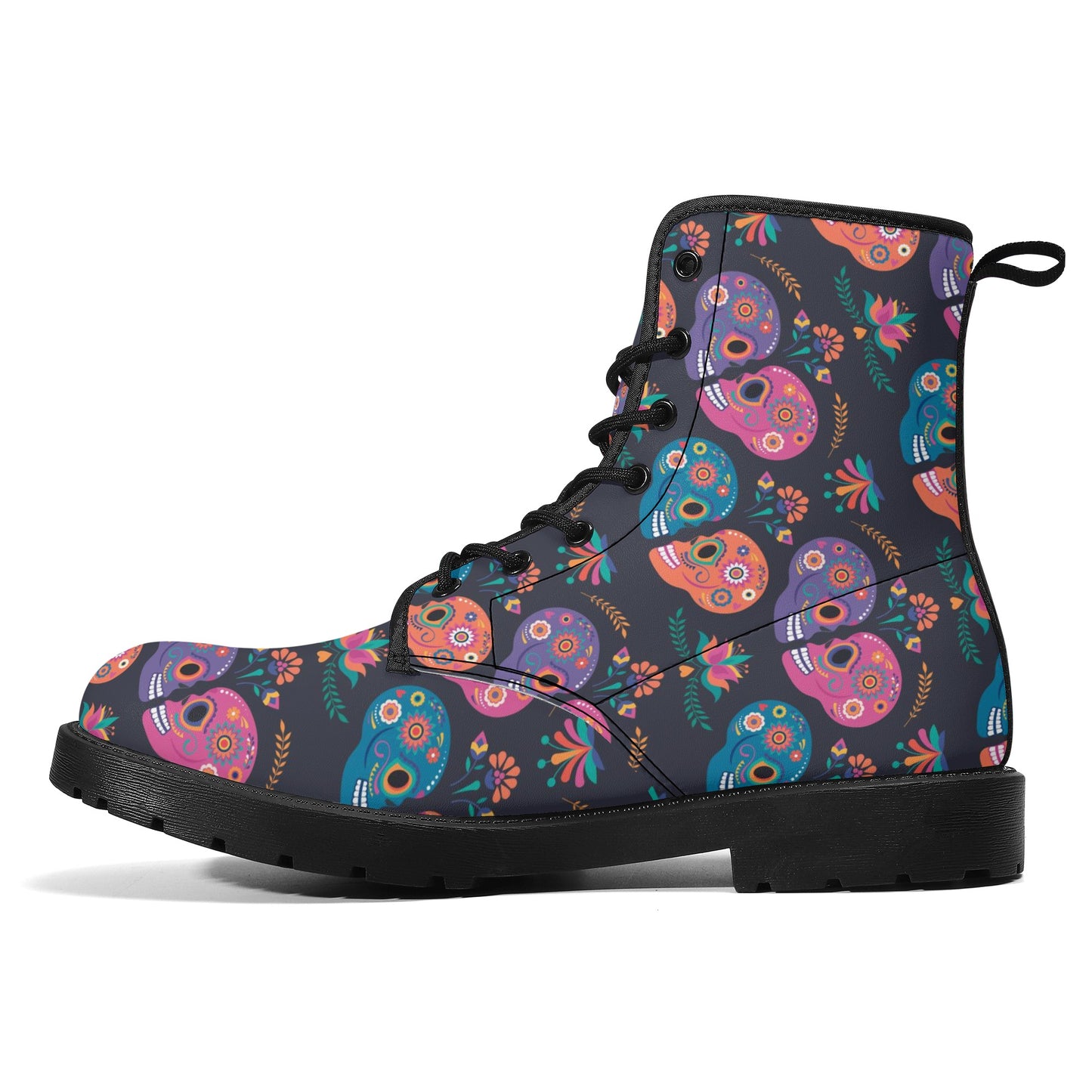 Sugar skull floral mexican skull pattern Women's Leather Boots