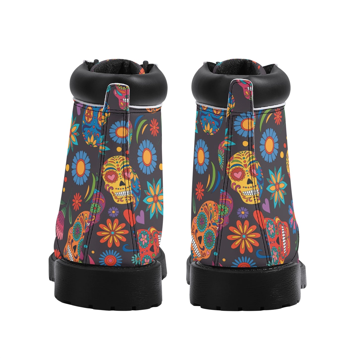 Floral skull Women's All Season Leather Boots