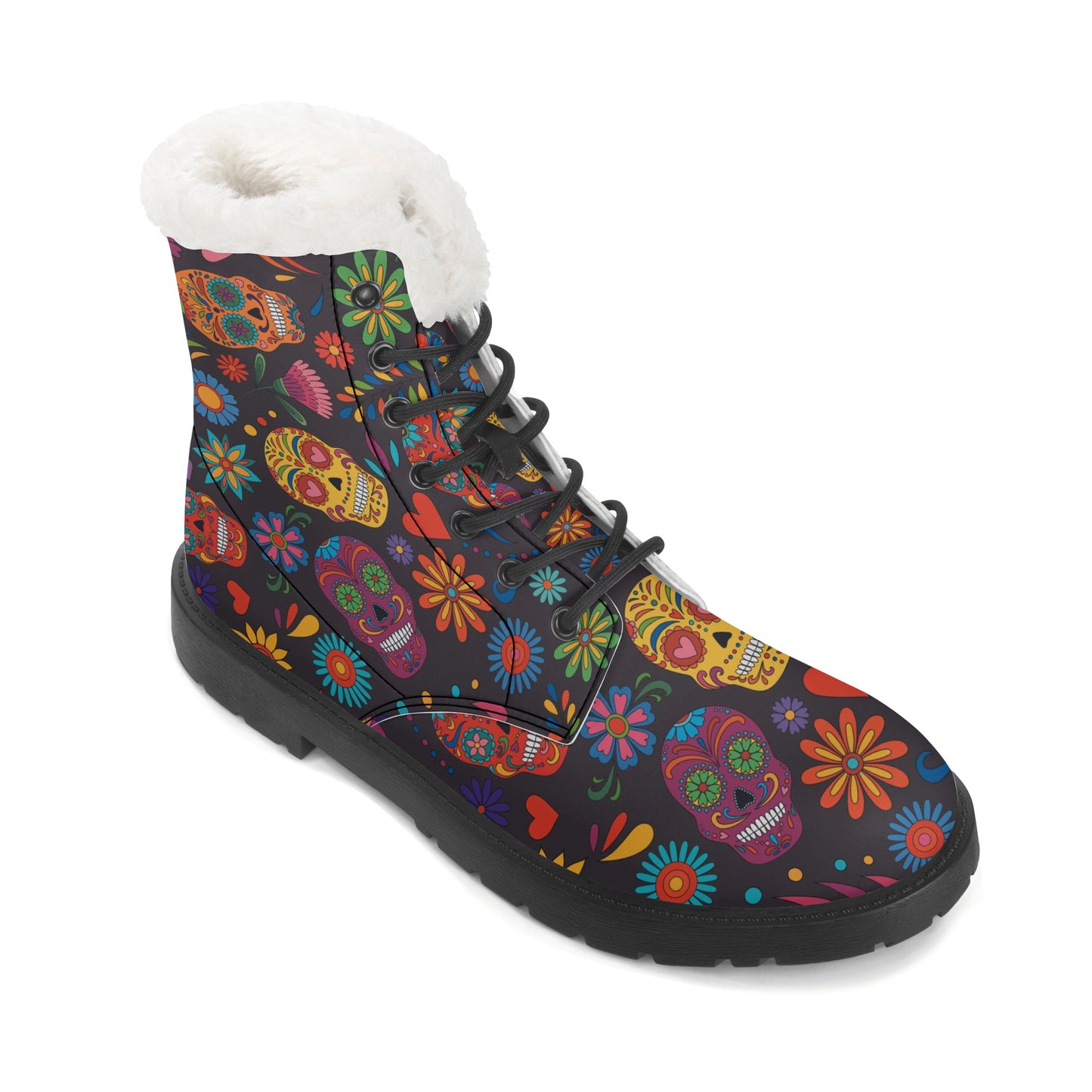 Sguar skull dia de los muertos Women's Faux Fur Leather Boots