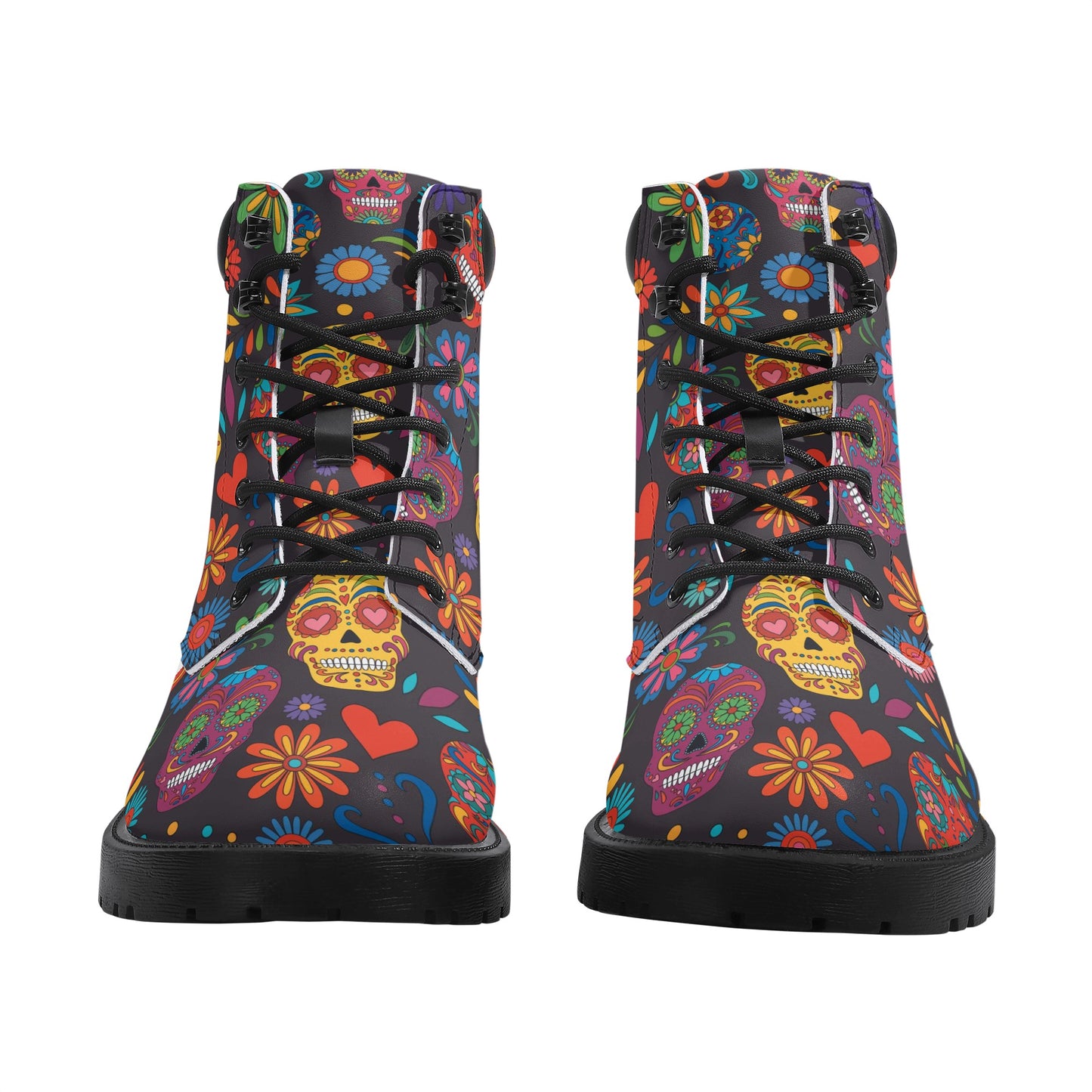 Floral skull Women's All Season Leather Boots