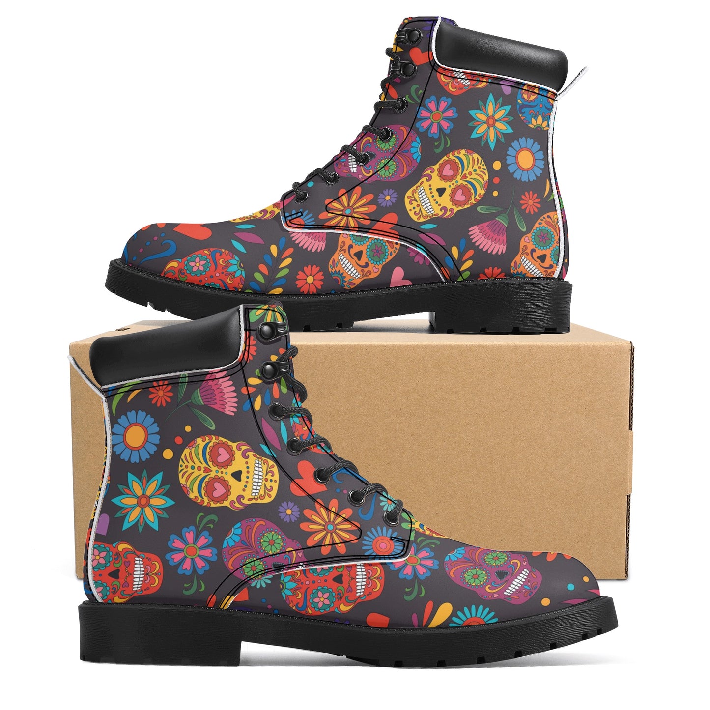 Floral skull Women's All Season Leather Boots
