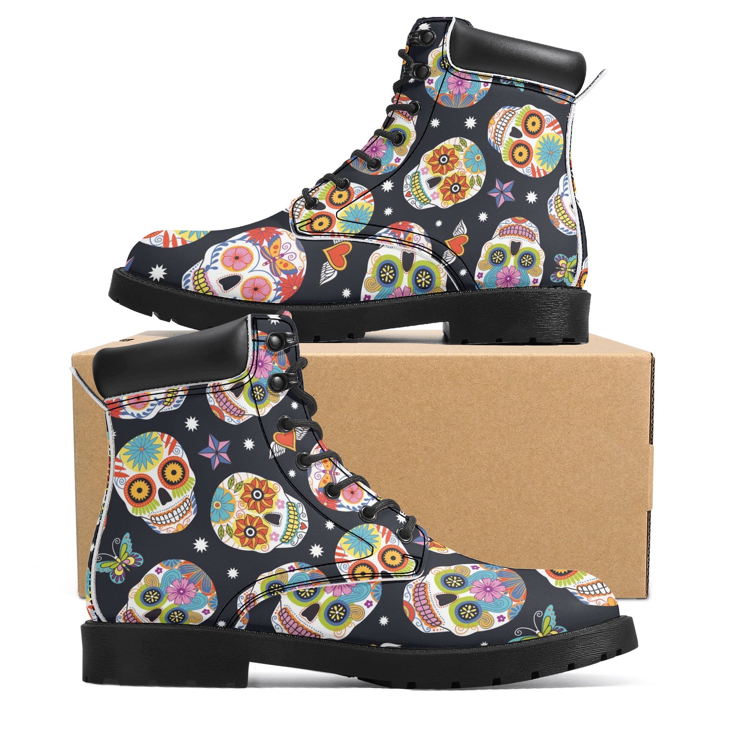 Day of the dead skull Women's All Season Leather Boots
