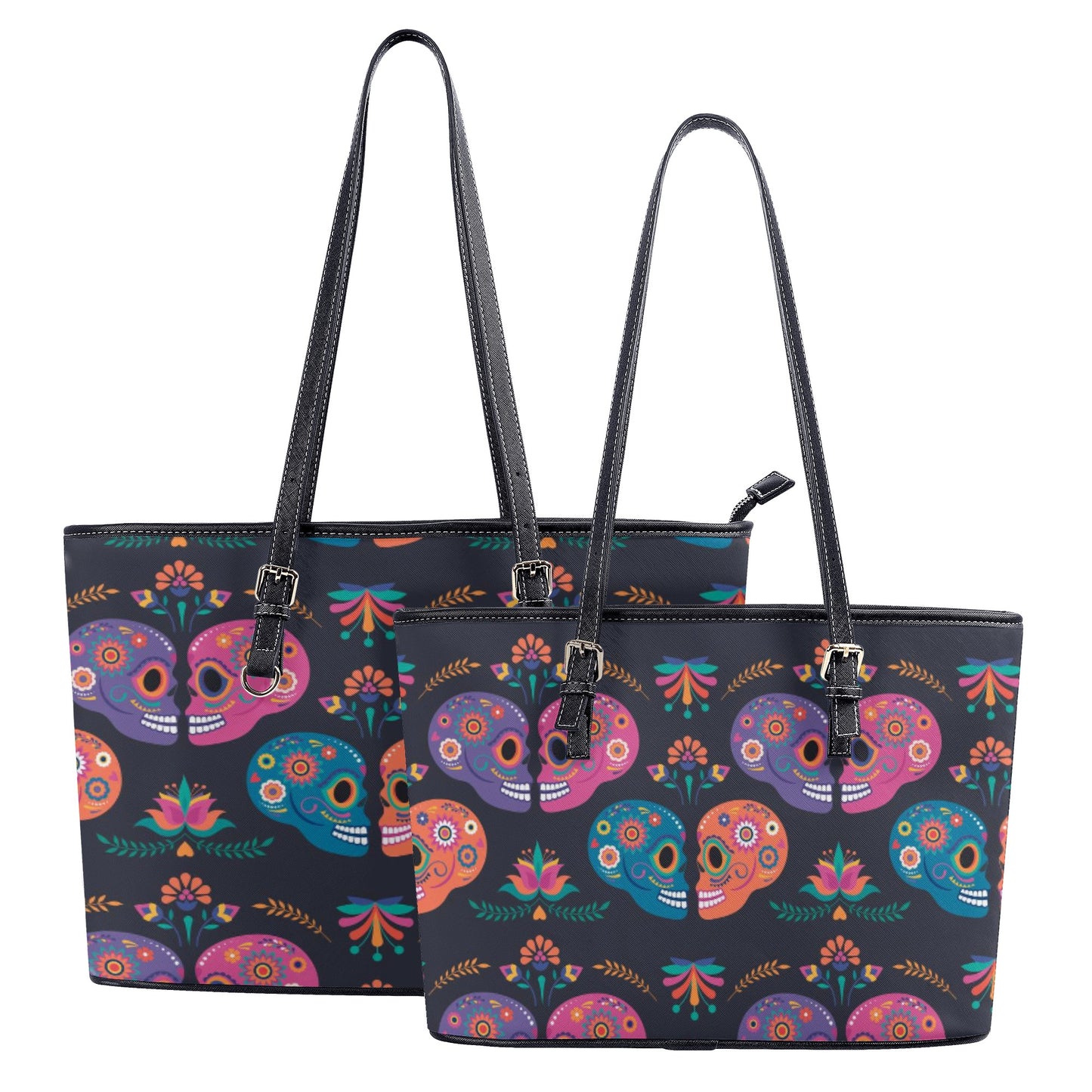 Sugar skull love Leather Tote Bags