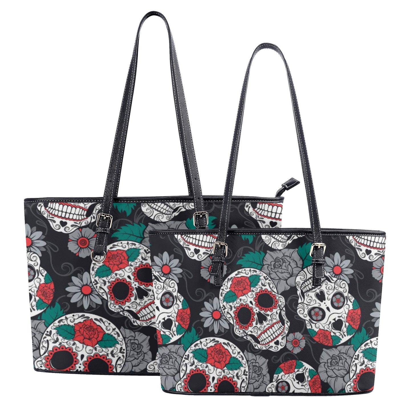 Sugar skull Leather Tote Bags