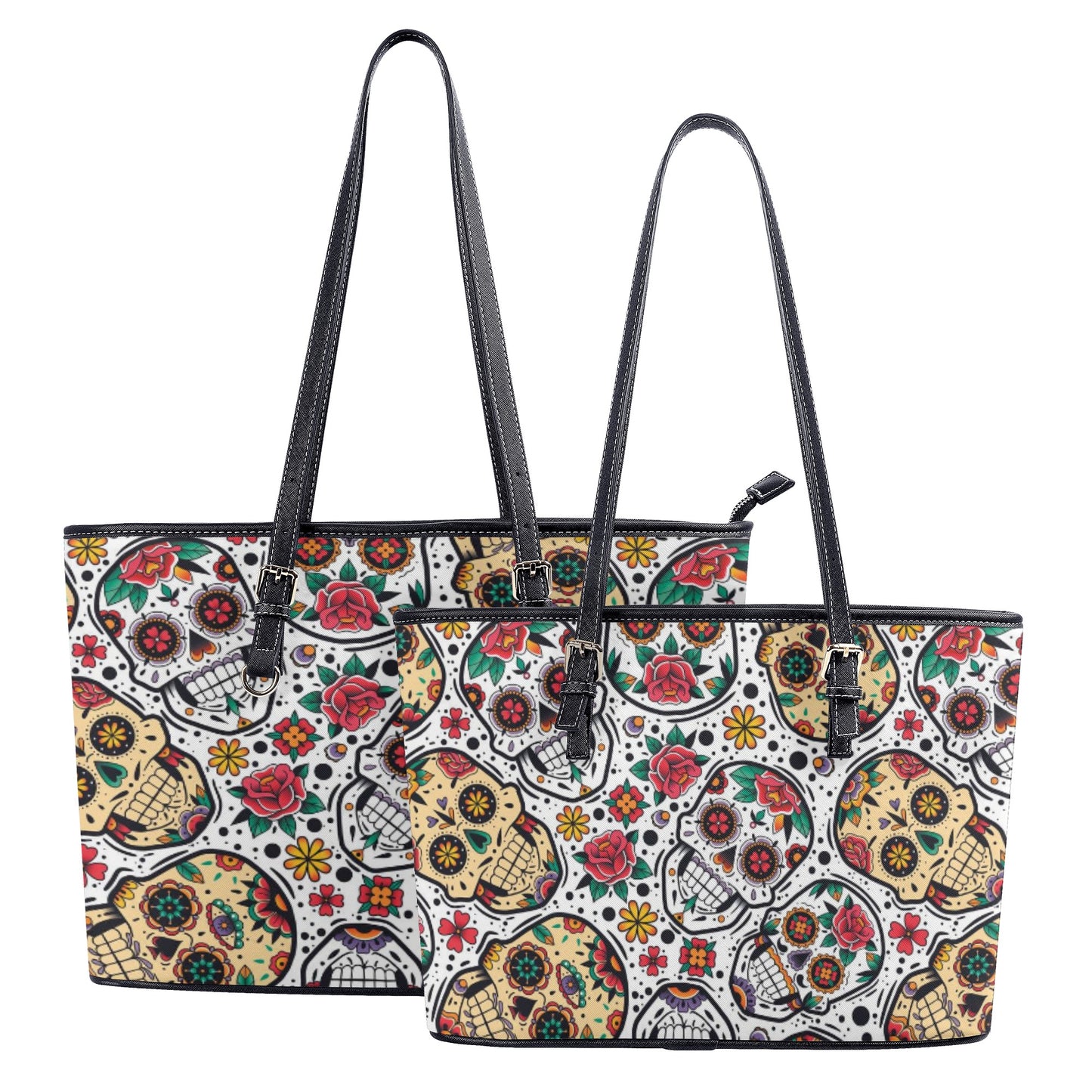 Day of the dead skull Leather Tote Bags