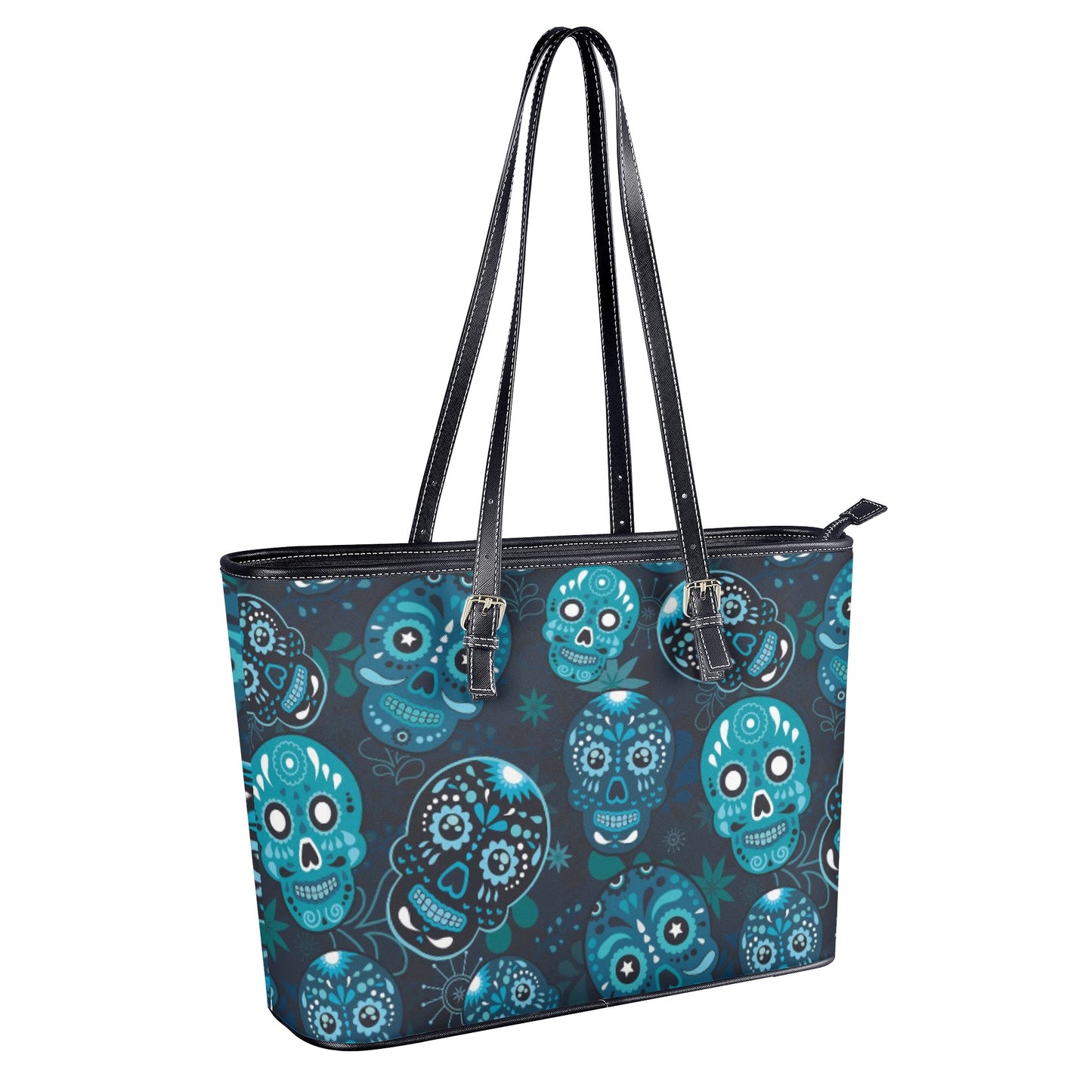 Mexican skull Leather Tote Bags