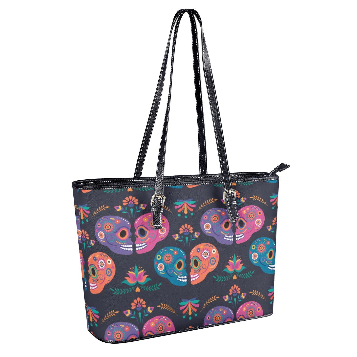 Sugar skull love Leather Tote Bags