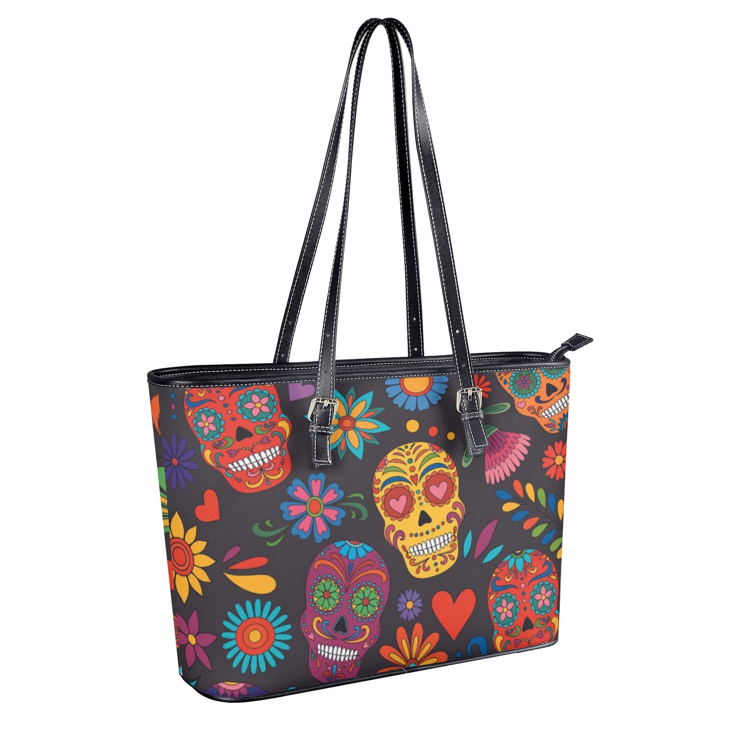 Sugar skull day of the dead Leather Tote Bags