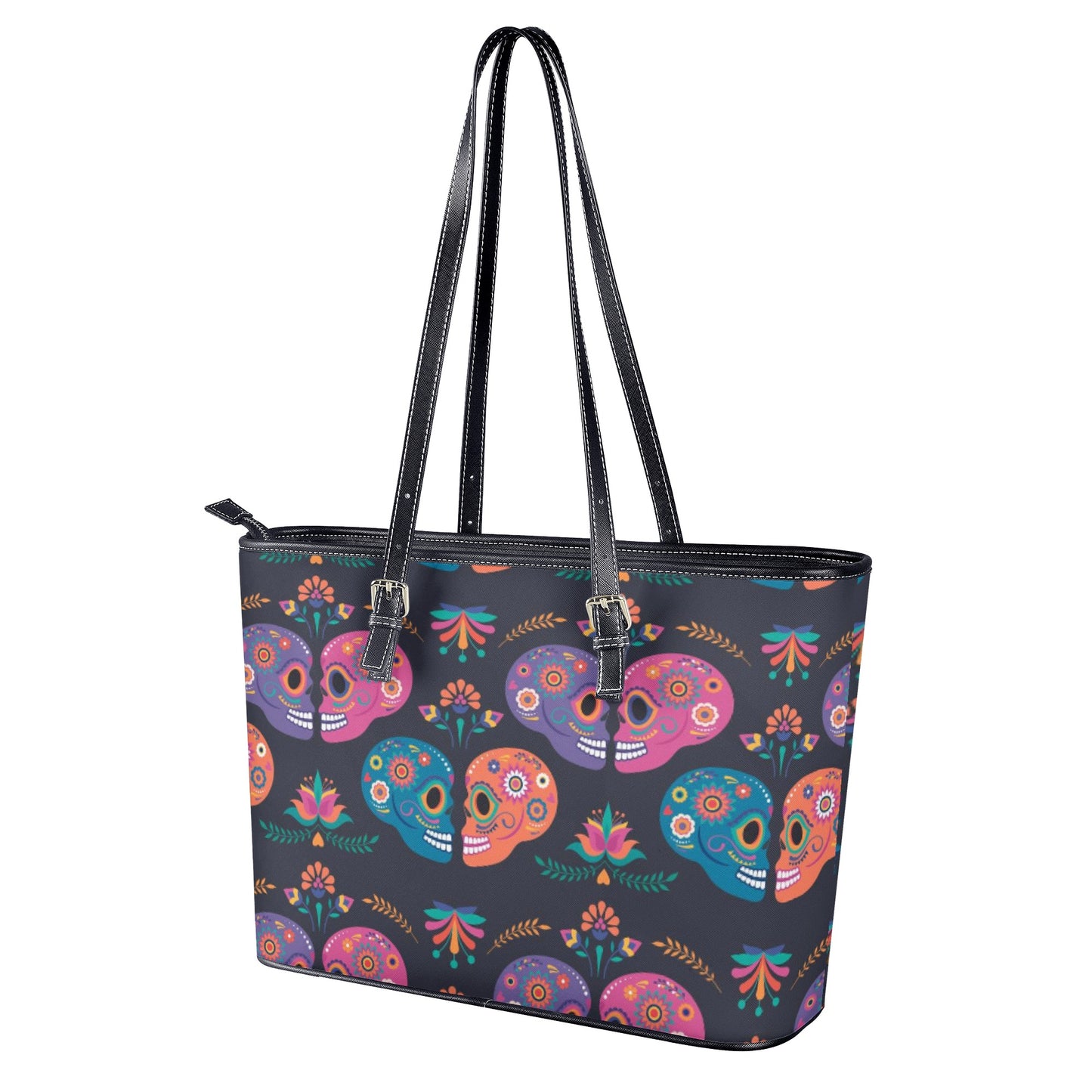 Sugar skull love Leather Tote Bags