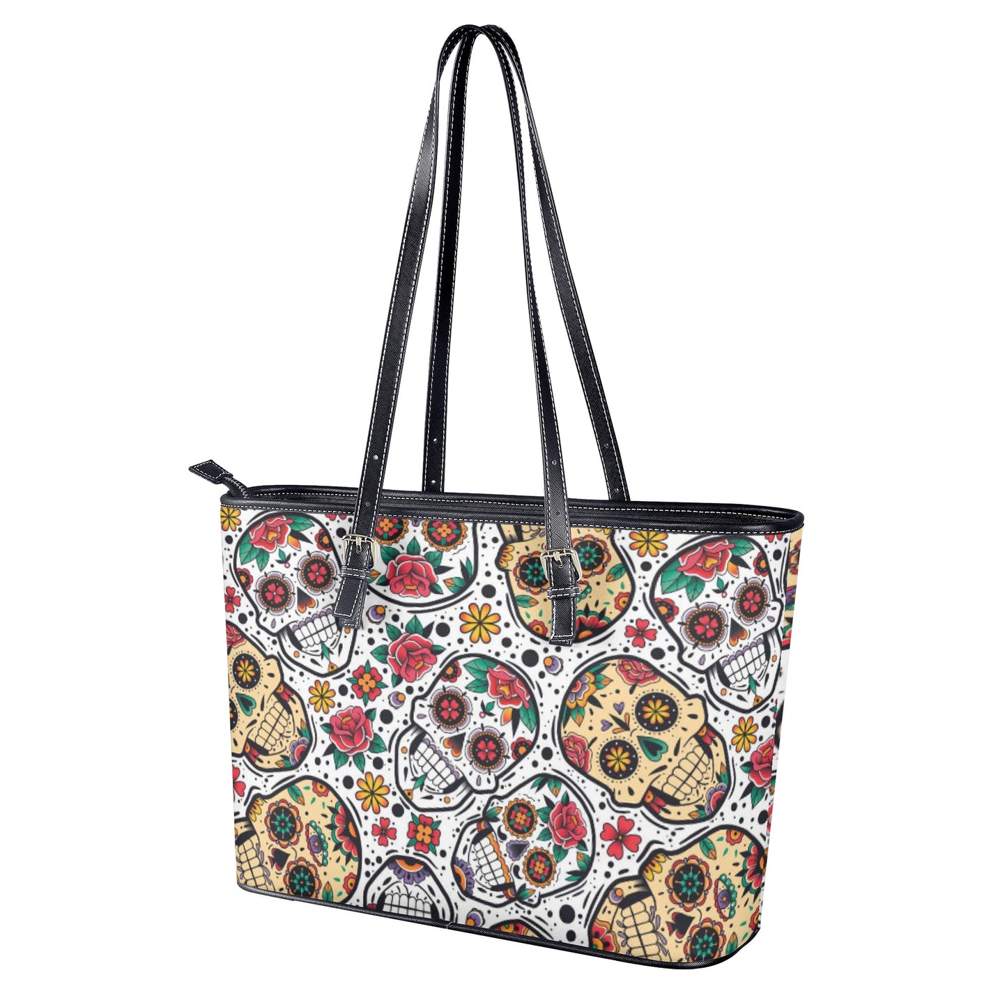 Day of the dead skull Leather Tote Bags