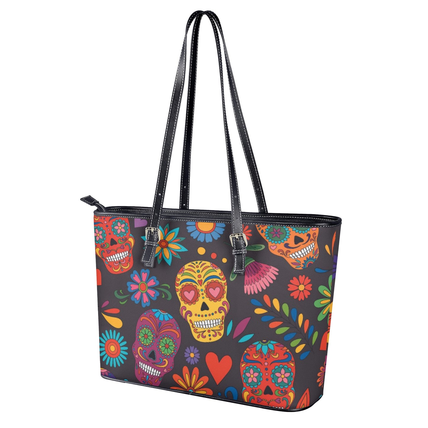 Sugar skull day of the dead Leather Tote Bags
