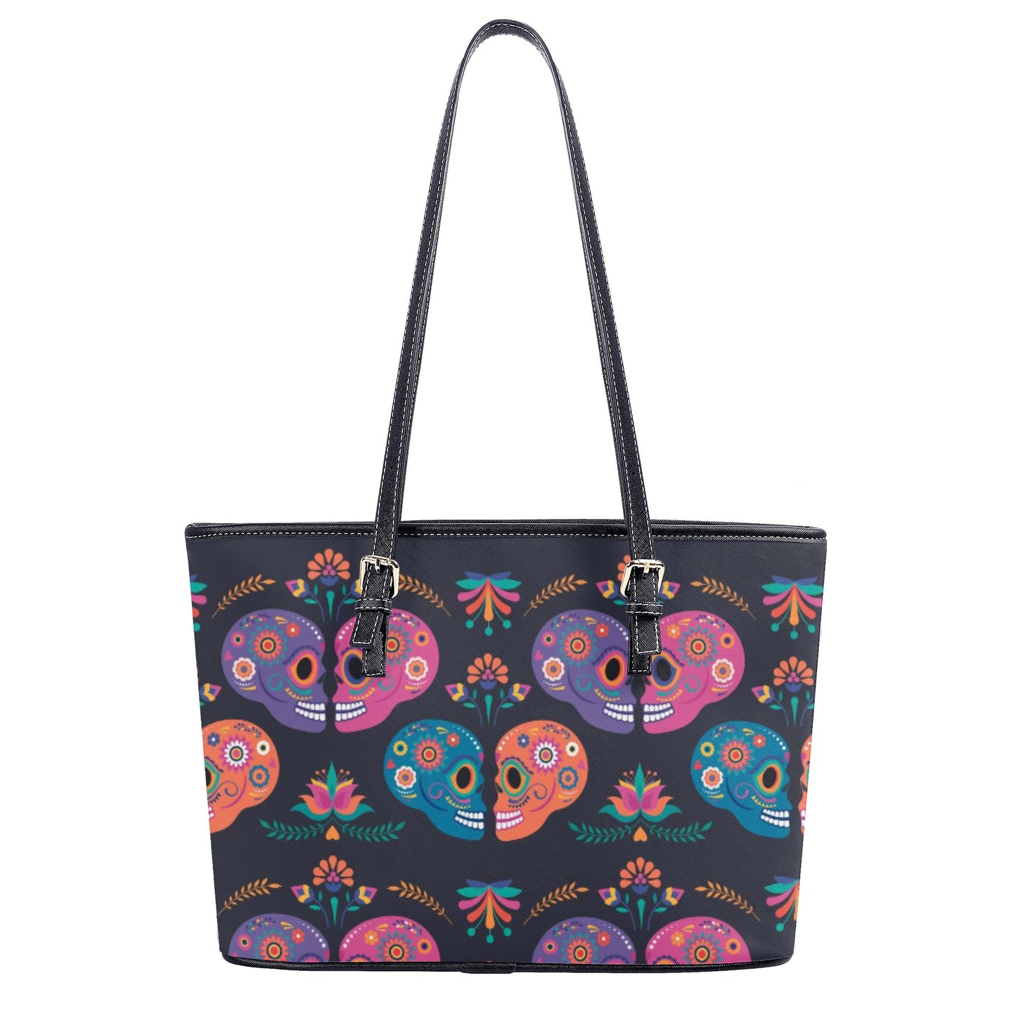 Sugar skull love Leather Tote Bags