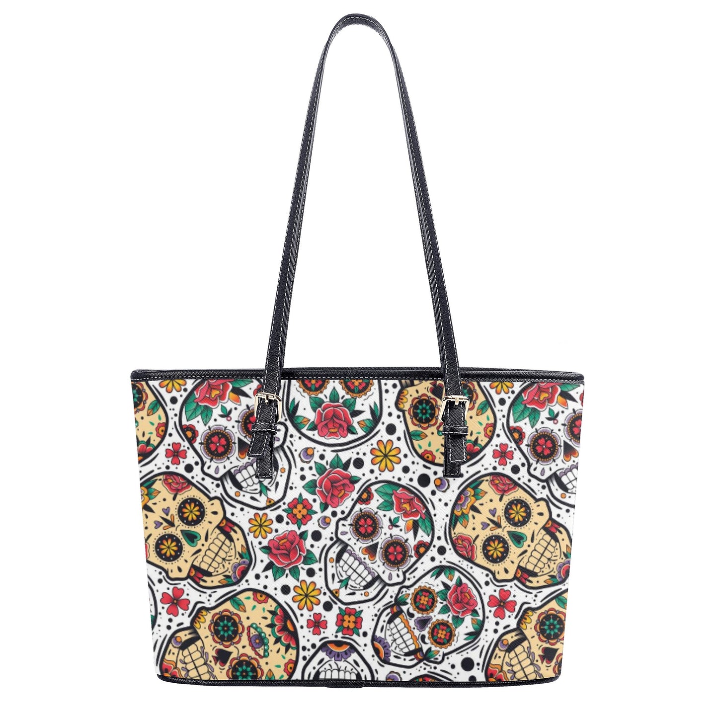 Day of the dead skull Leather Tote Bags