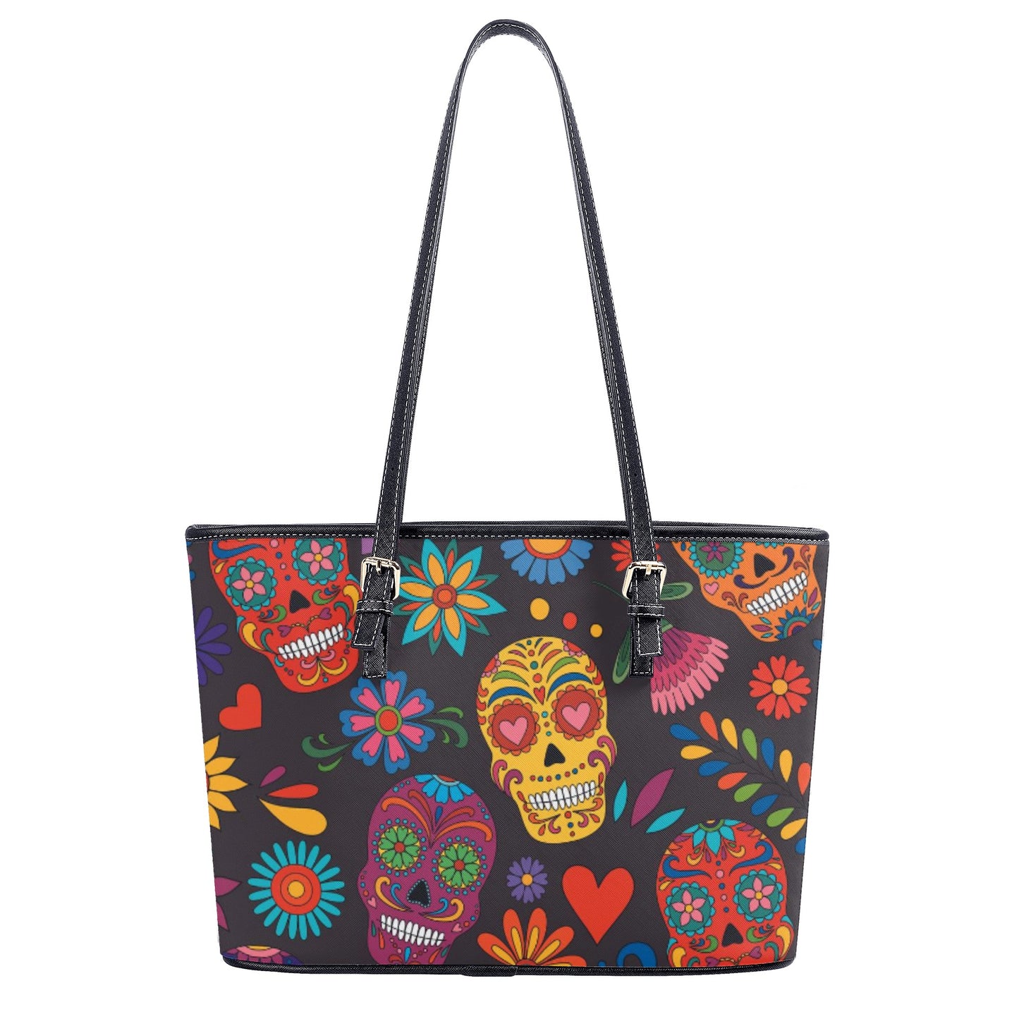 Sugar skull day of the dead Leather Tote Bags