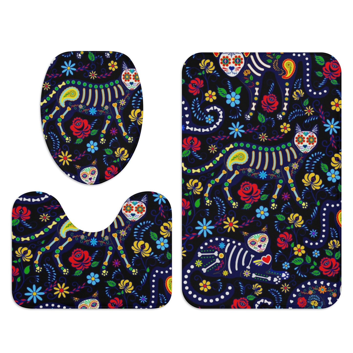 Animal sugar skull cat Bath Room Toilet Set