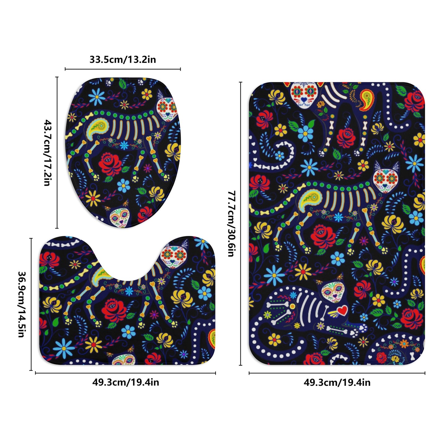 Animal sugar skull cat Bath Room Toilet Set