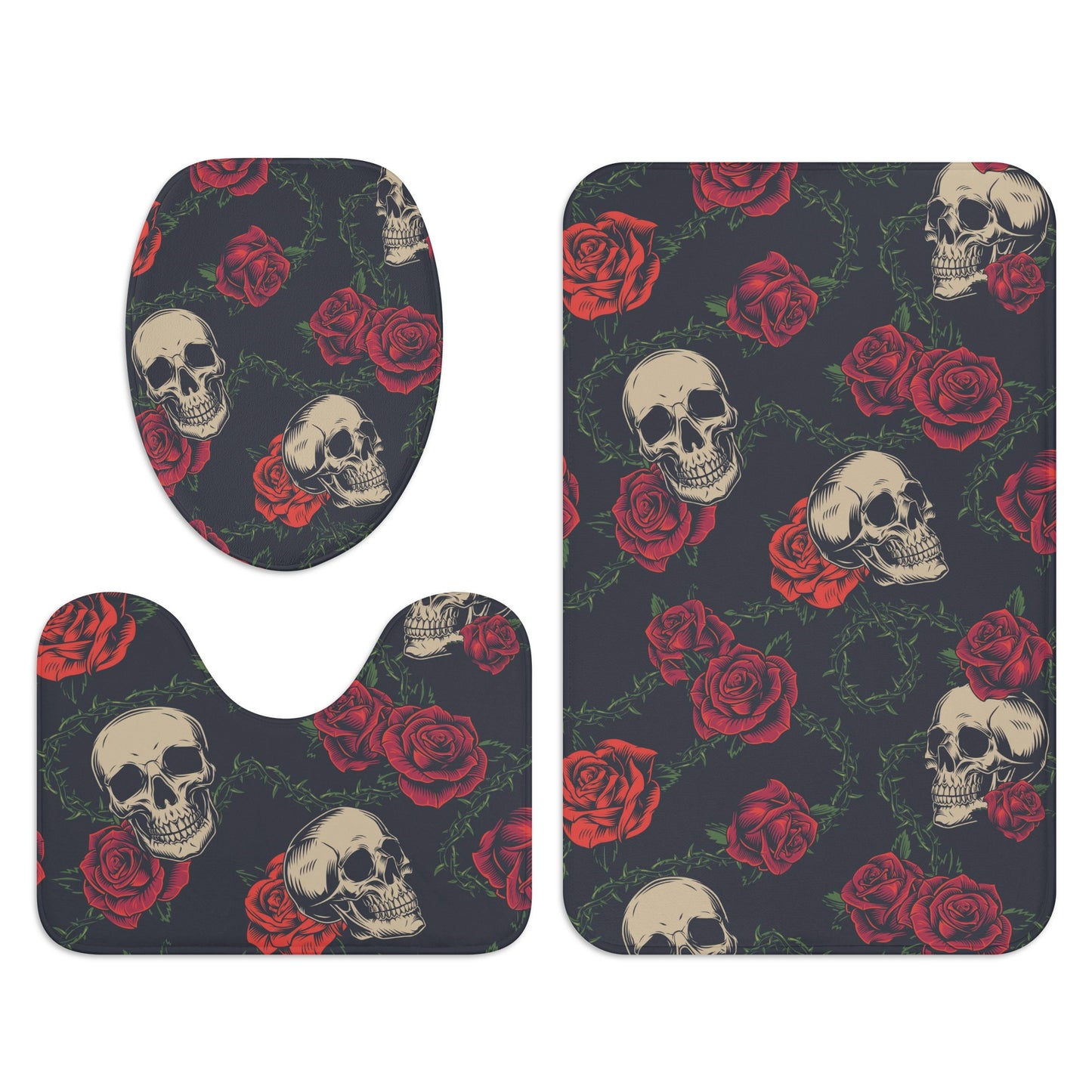 Rose floral sugar skull Mexican skull Bath Room Toilet Set