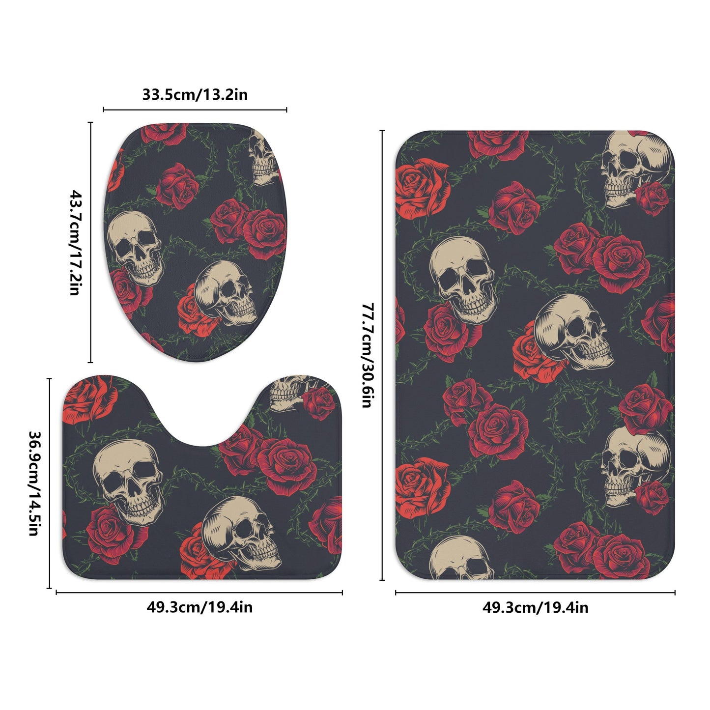 Rose floral sugar skull Mexican skull Bath Room Toilet Set