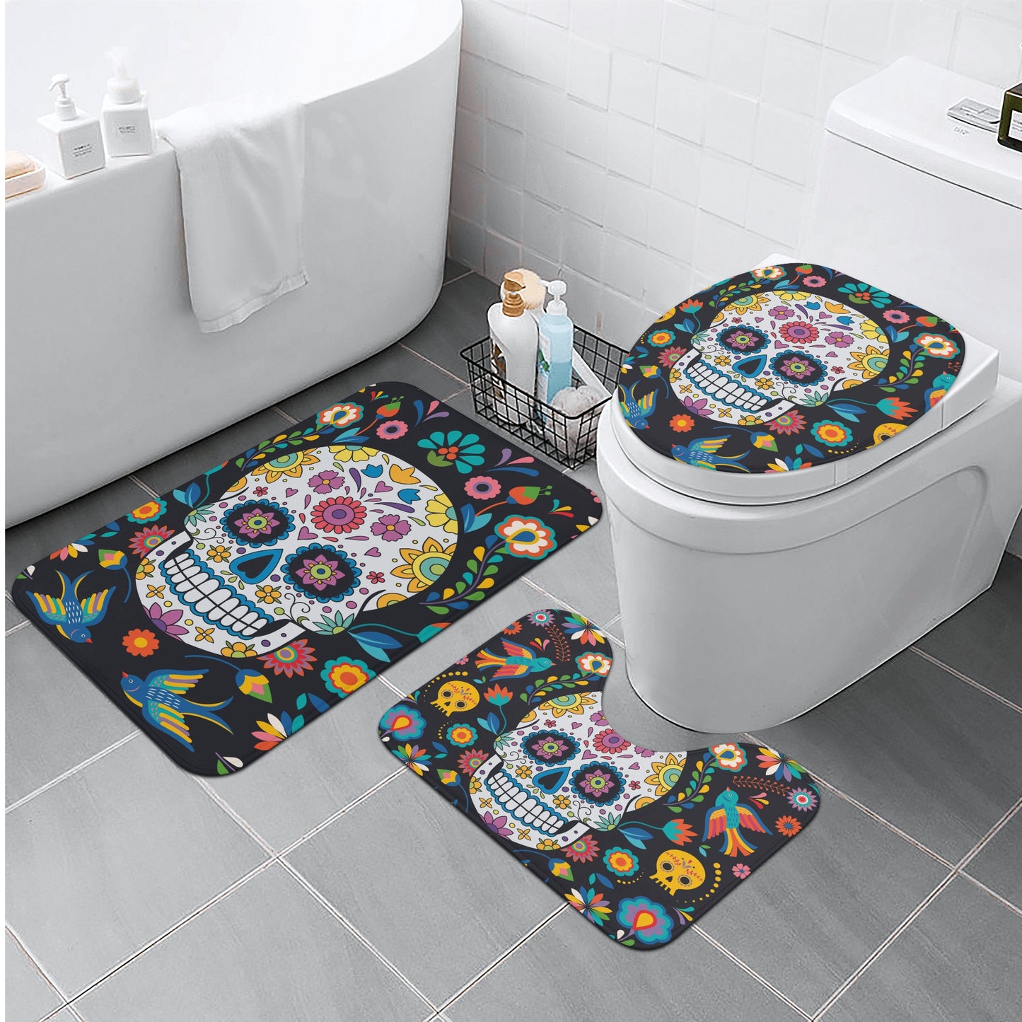 Day of the dead skeleton skull Bath Room Toilet Set