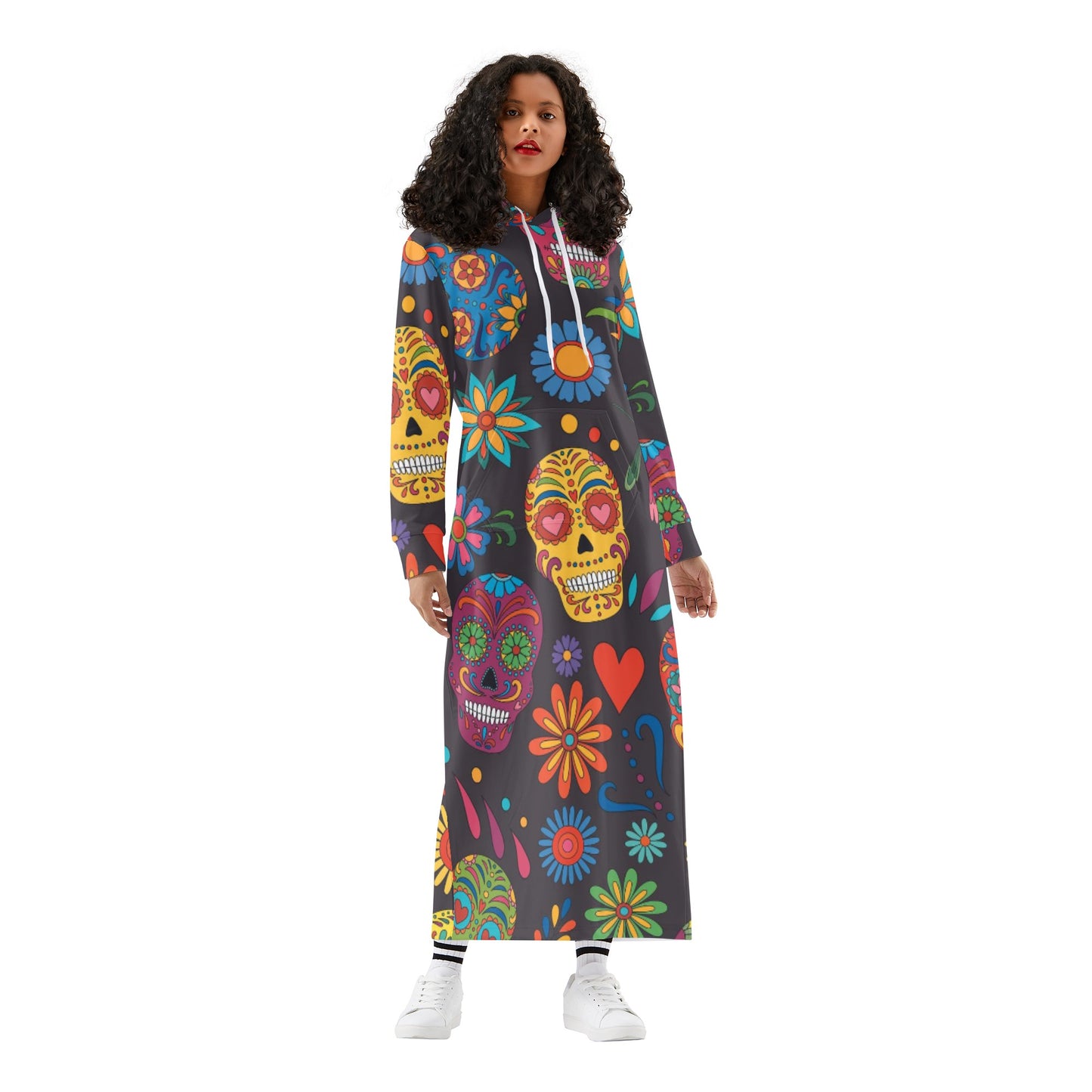 Sugar skull Day of the dead Mexican skull Women's Long Length Hoodie Dress