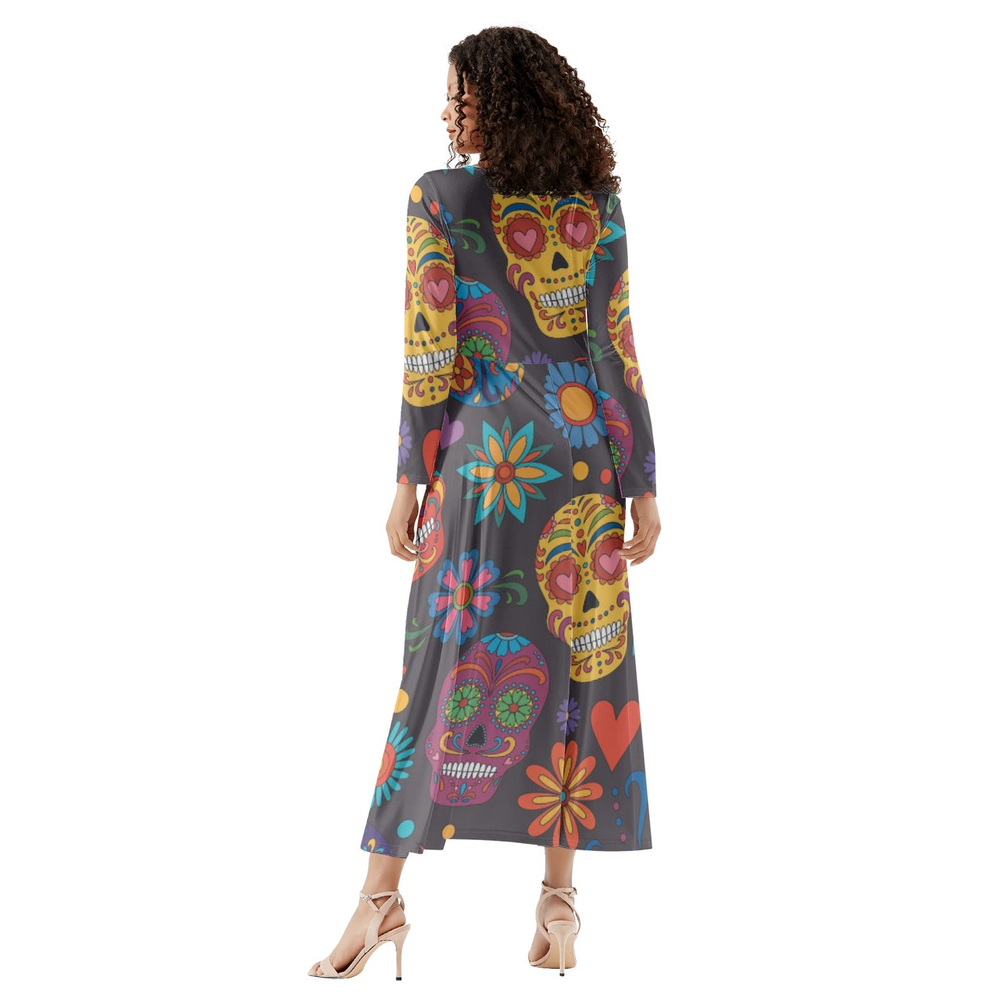 Sugar skull Day of the dead Mexican skull Women's Long Sleeve Dance Dress