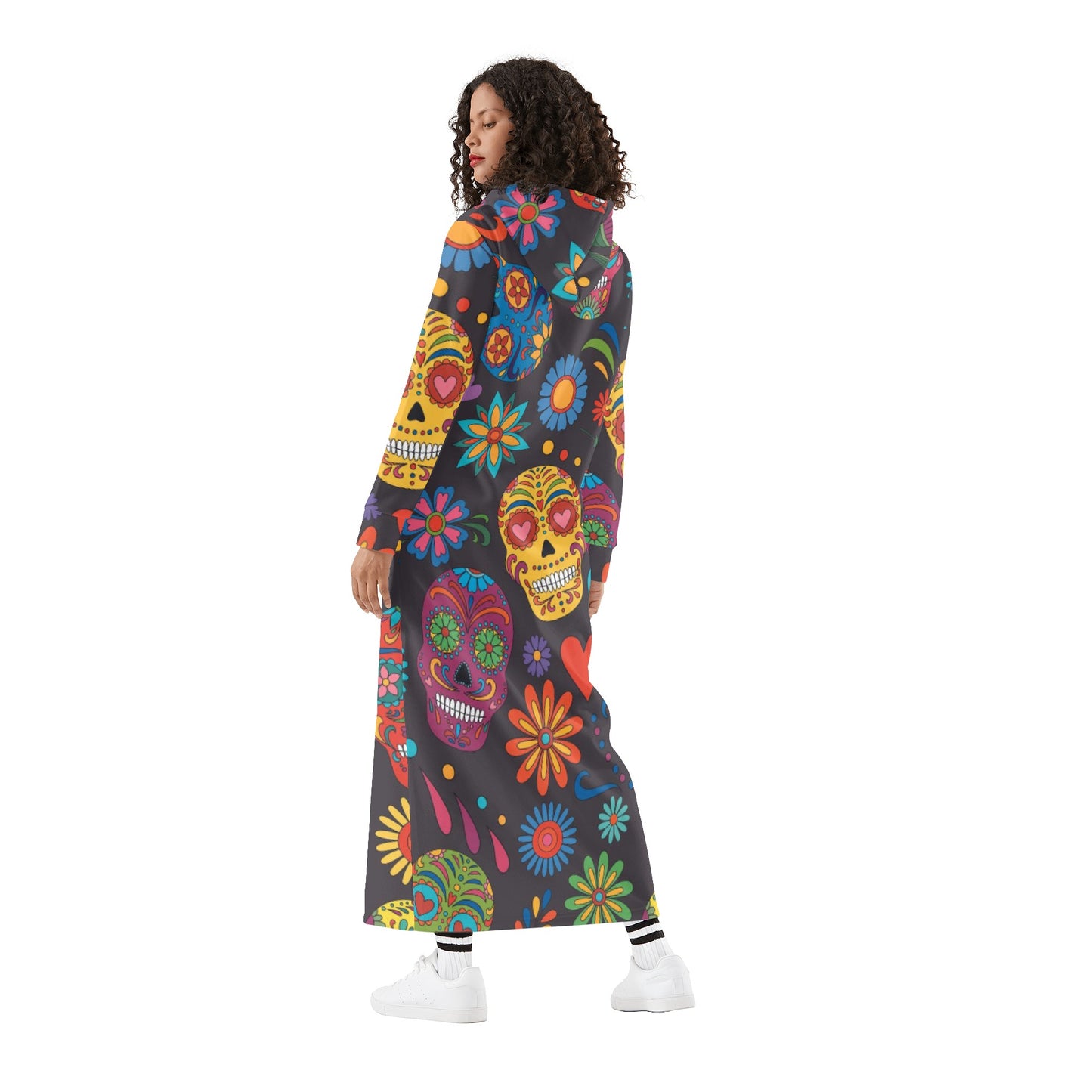 Sugar skull Day of the dead Mexican skull Women's Long Length Hoodie Dress