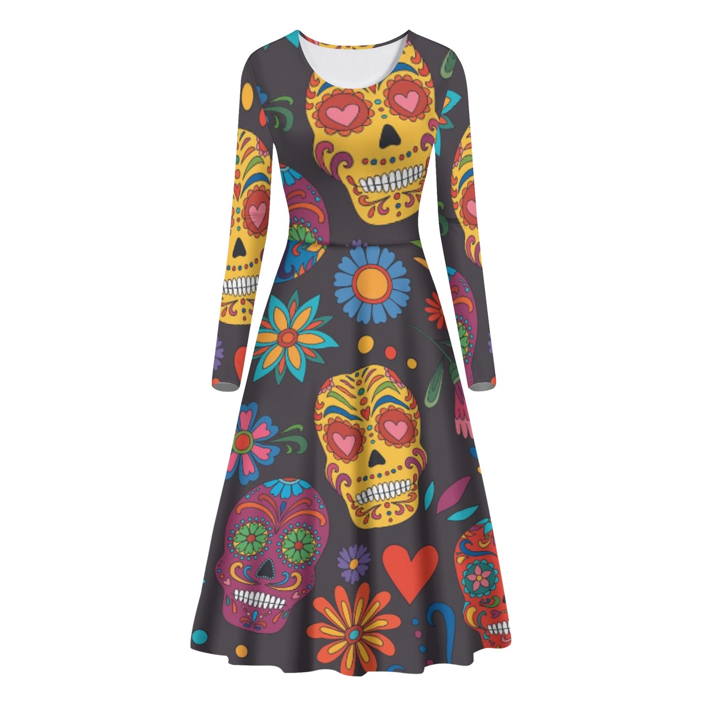 Sugar skull Day of the dead Mexican skull Women's Long Sleeve Dance Dress