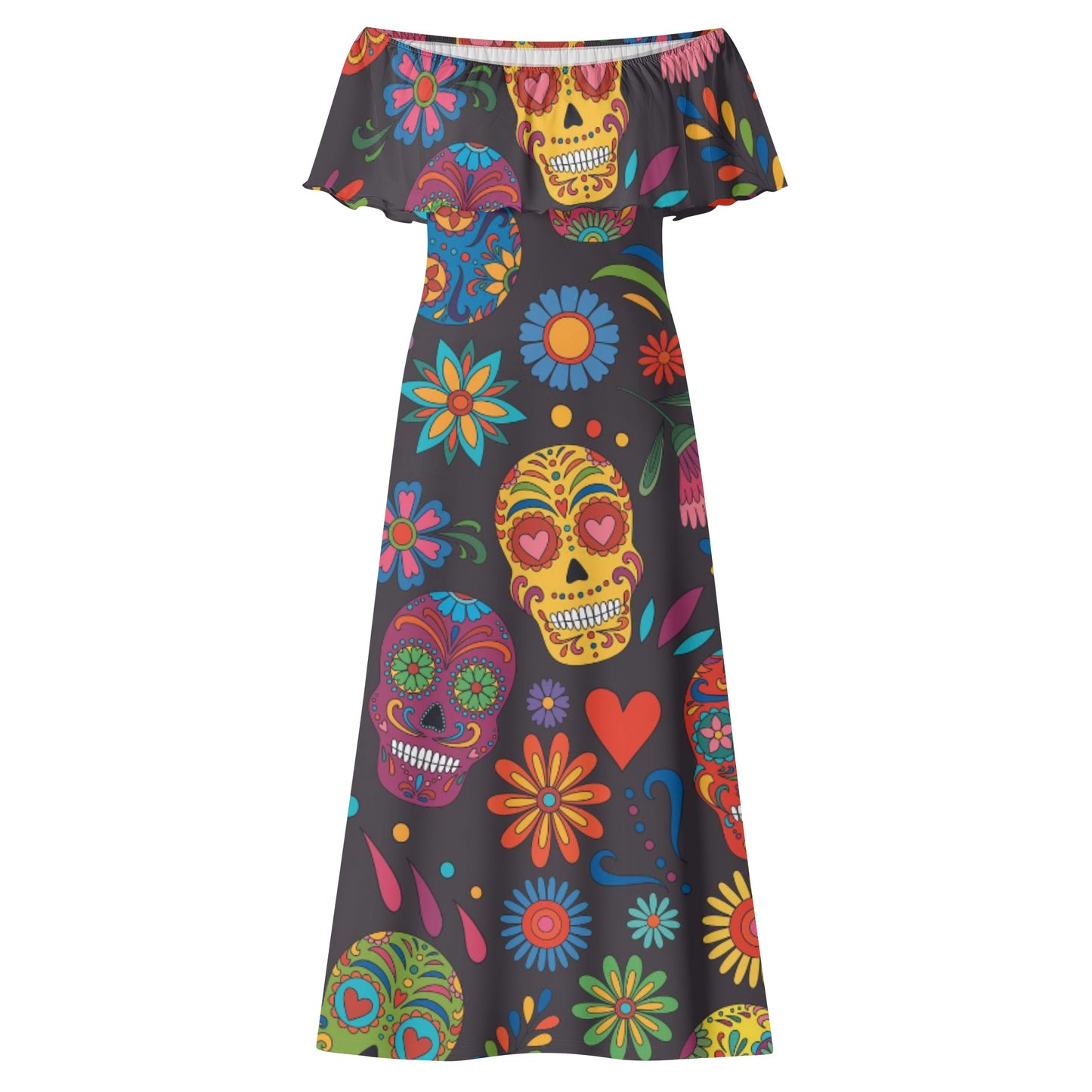 Sugar skull Day of the dead Mexican skull Women's Off-shoulder Long Dress