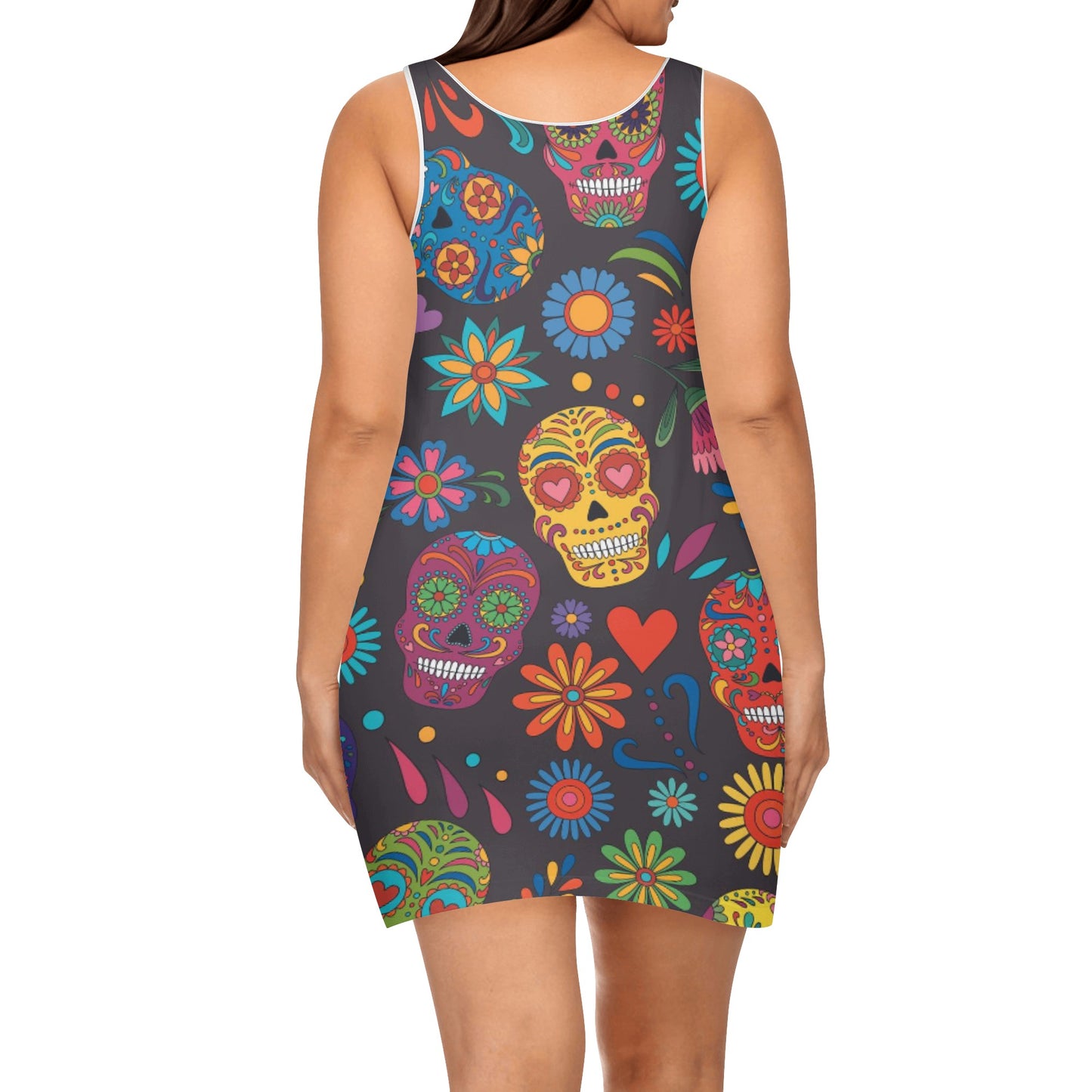 Sugar skull Day of the dead Mexican skull Women's Elegant Sleeveless Mini Dress