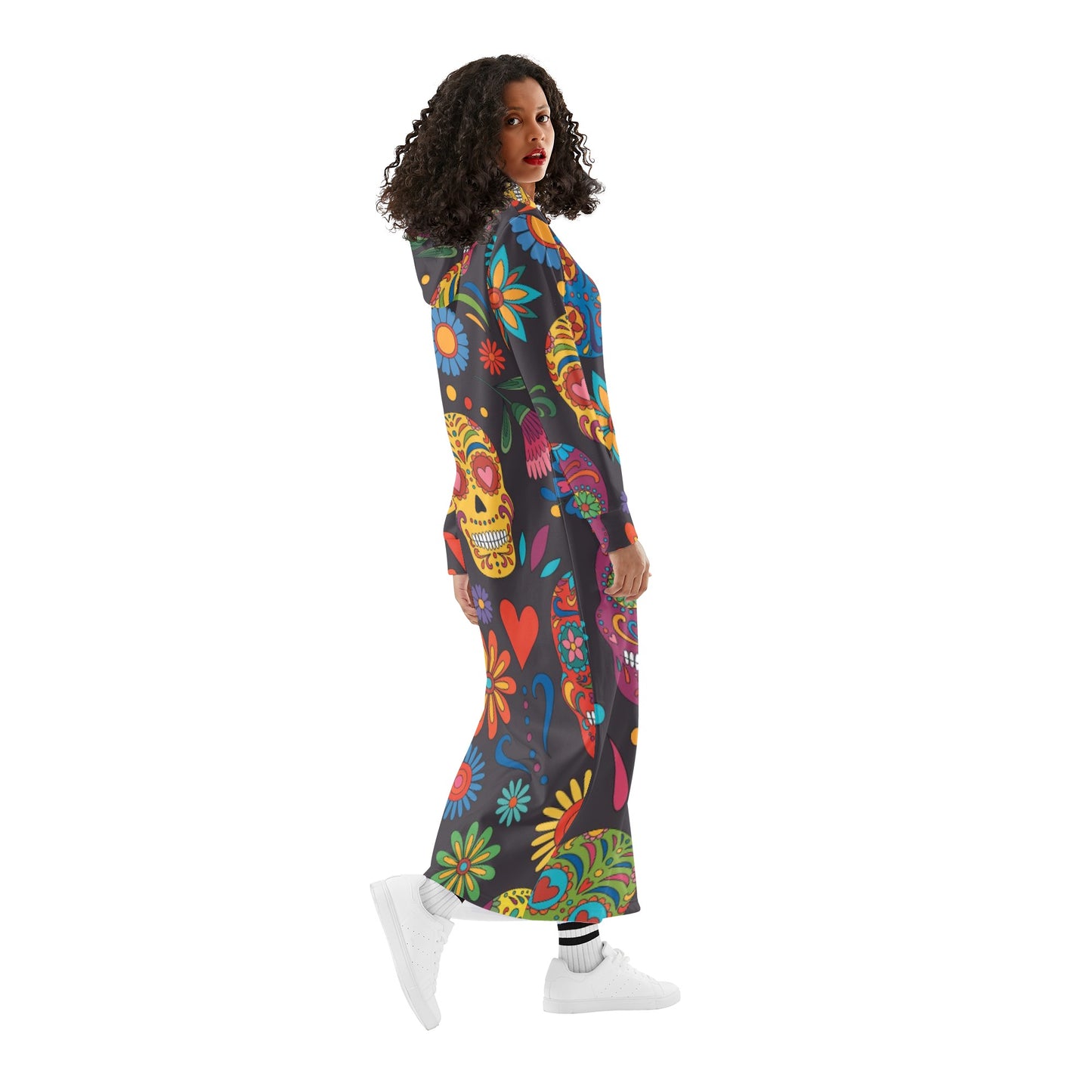 Sugar skull Day of the dead Mexican skull Women's Long Length Hoodie Dress