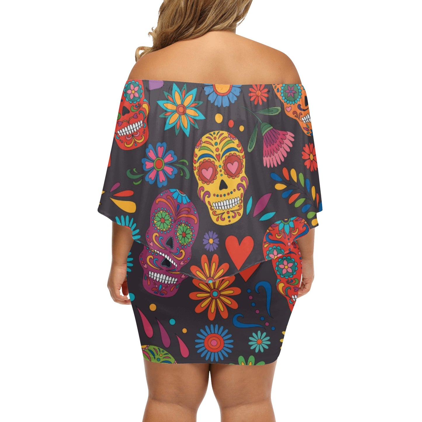 Sugar skull Day of the dead Mexican skull Women's Off-the-shoulder Tube Dress