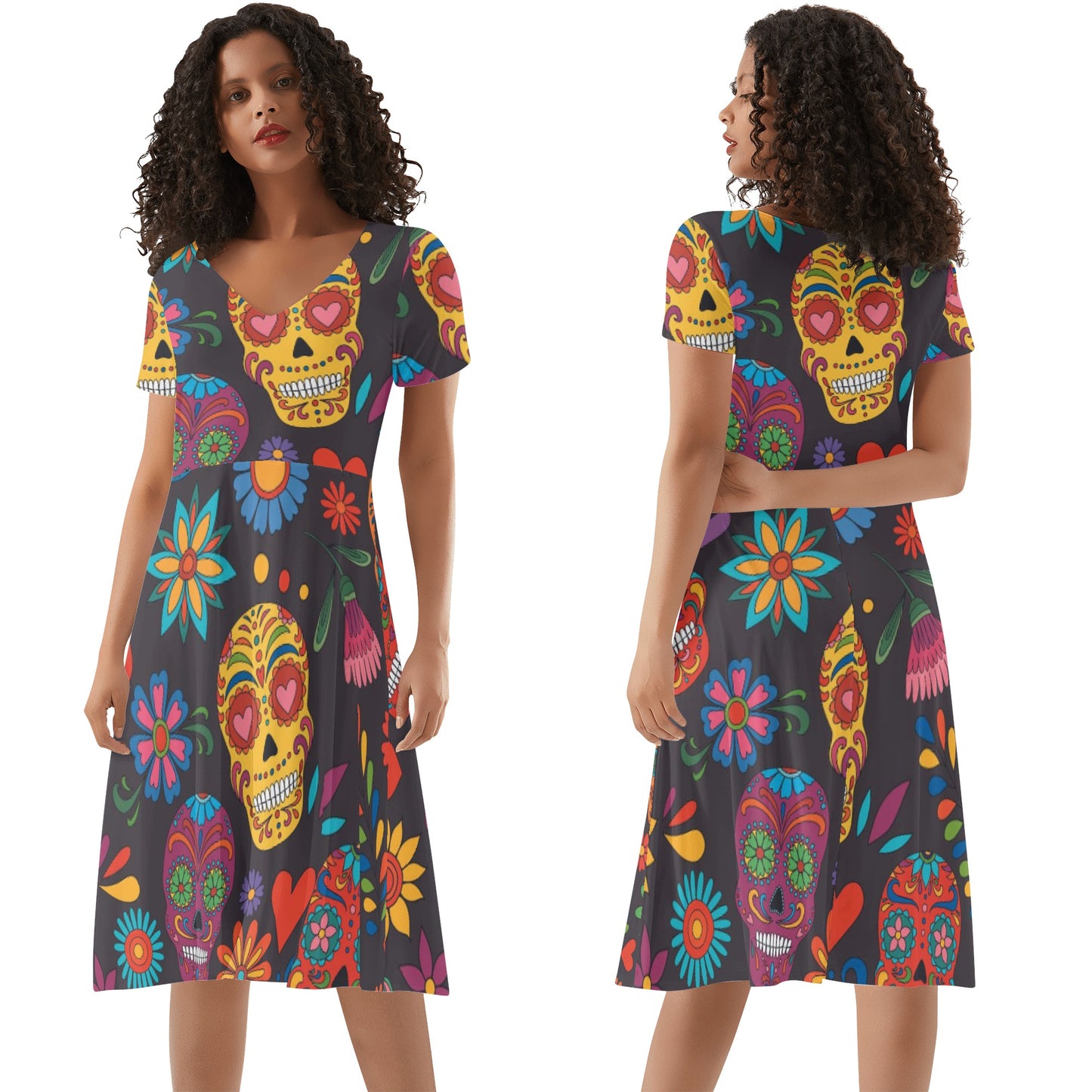 Sugar skull Day of the dead Mexican skull Women's Ruffle Summer Dress