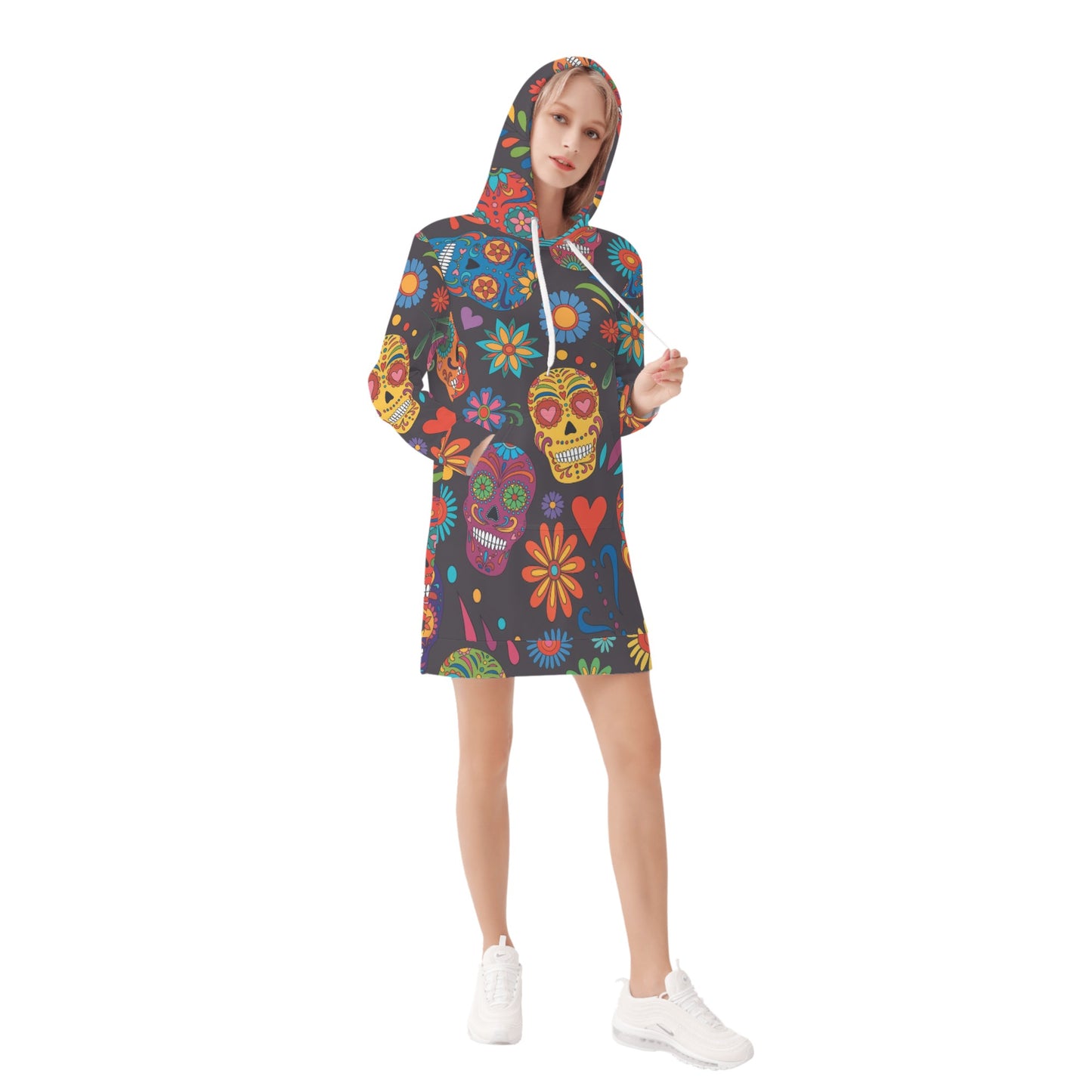 Sugar skull Day of the dead Mexican skull Women's Hoodie Dress