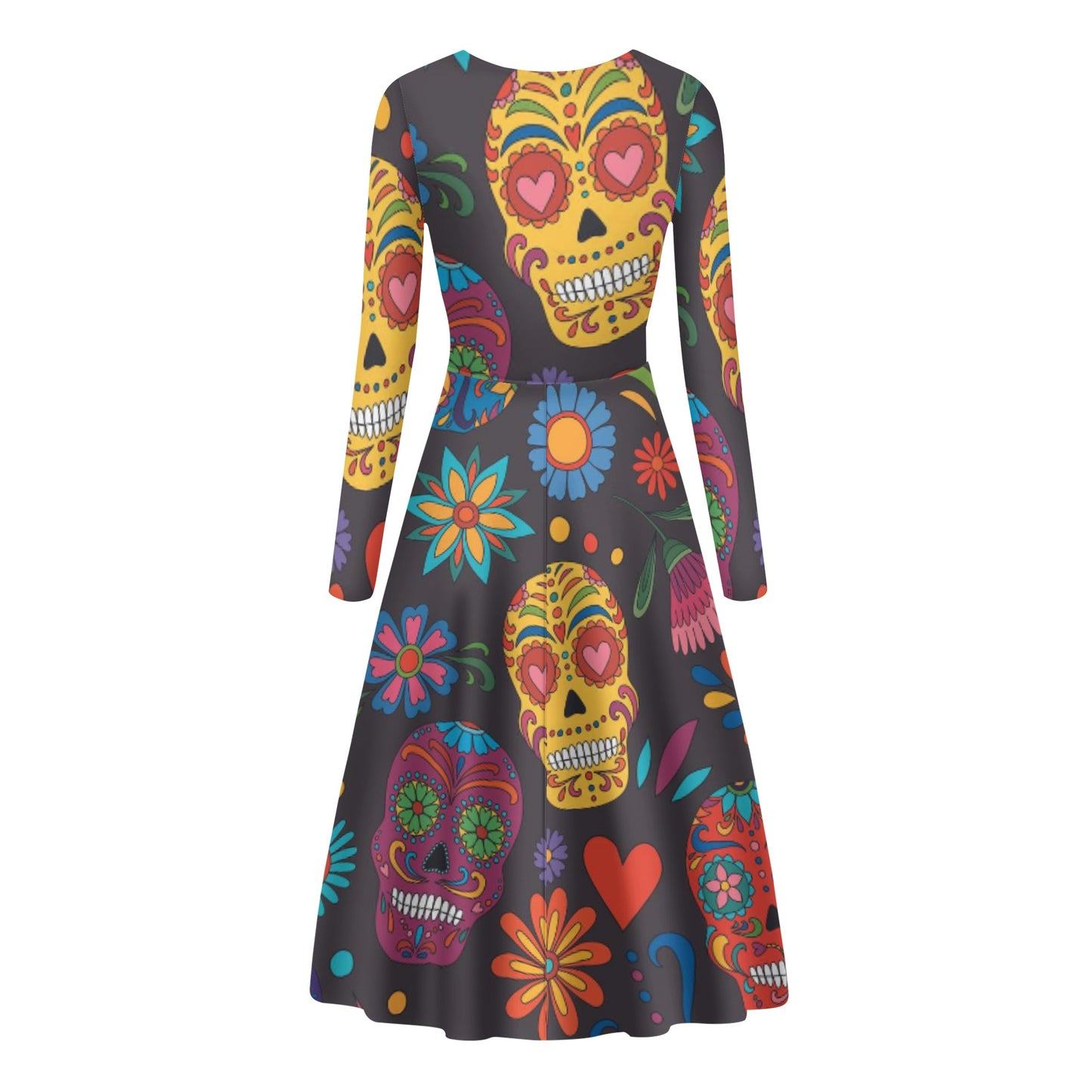 Sugar skull Day of the dead Mexican skull Women's Long Sleeve Dance Dress