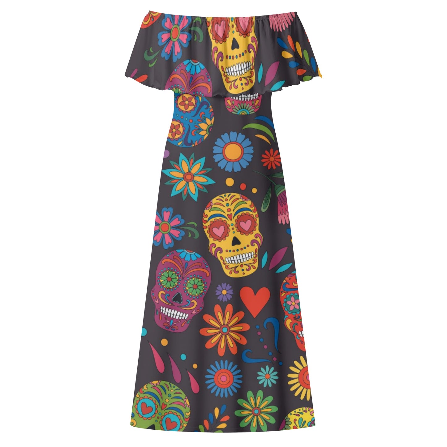 Sugar skull Day of the dead Mexican skull Women's Off-shoulder Long Dress