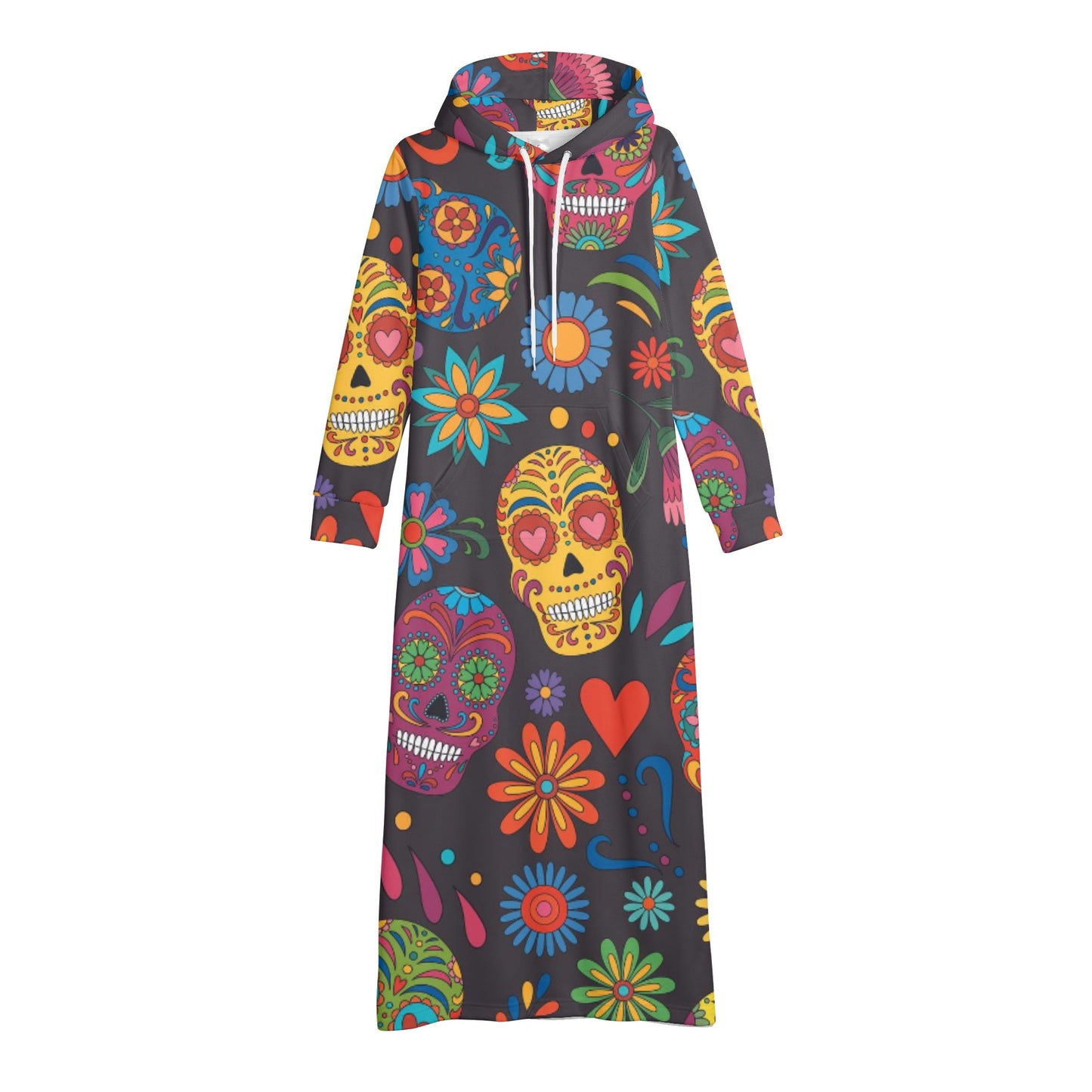 Sugar skull Day of the dead Mexican skull Women's Long Length Hoodie Dress