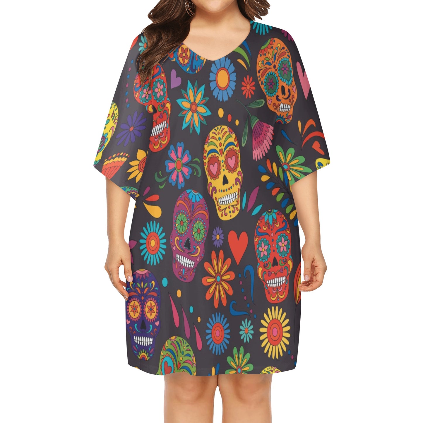 Sugar skull day of the dead mexican skull Women's Daily Plus Size Loose Dress