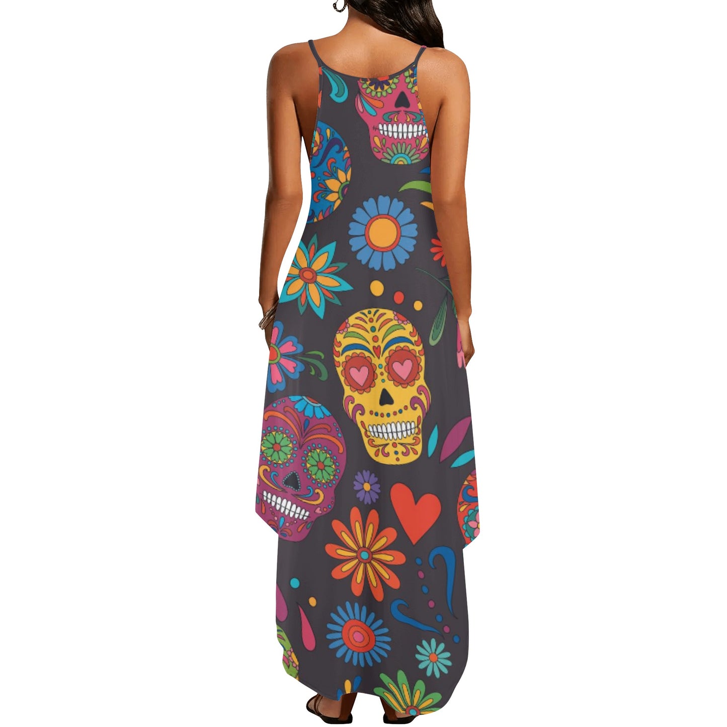 Sugar skull day of the dead mexican skull Women's Elegant Sleeveless Party Dress