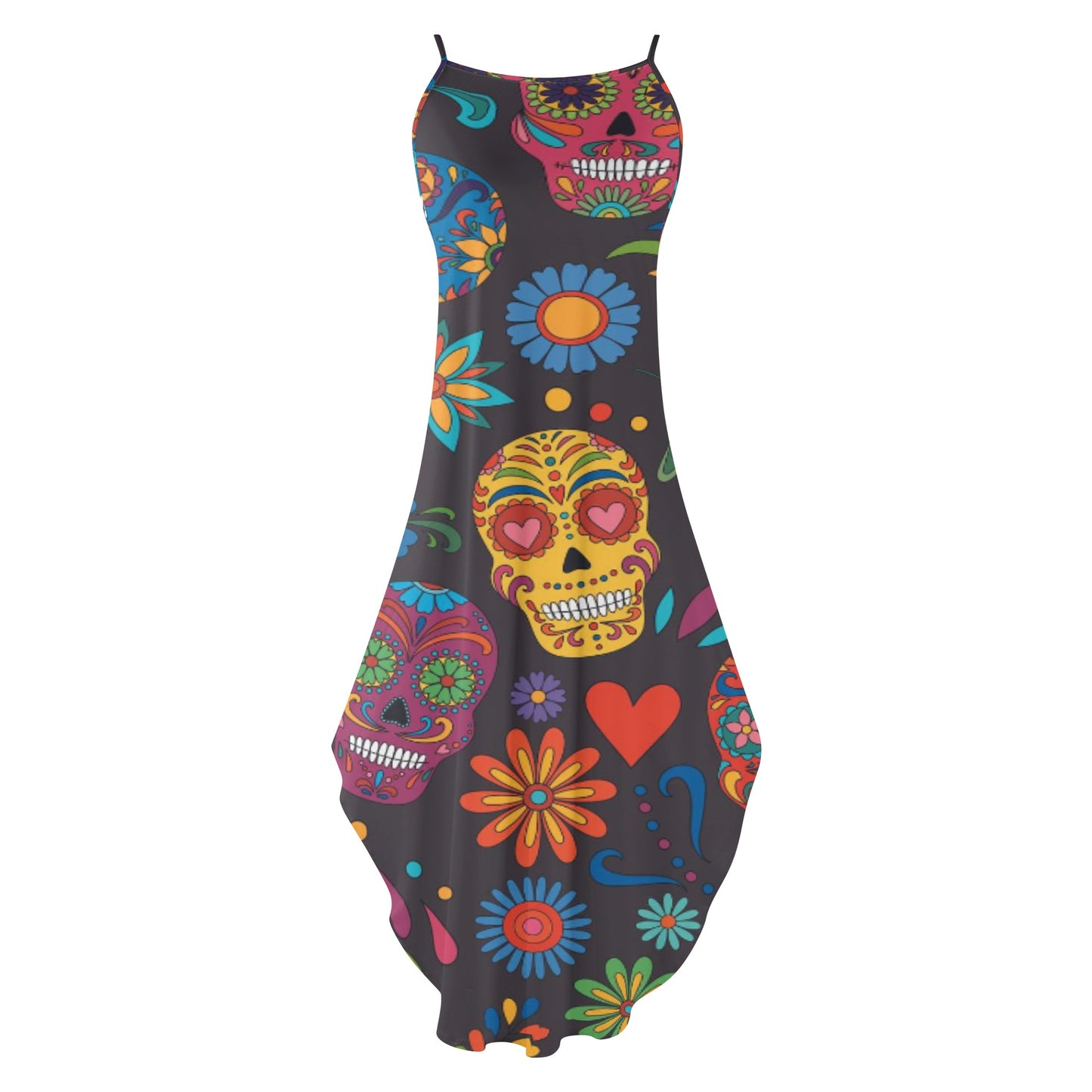 Sugar skull day of the dead mexican skull Women's Elegant Sleeveless Party Dress