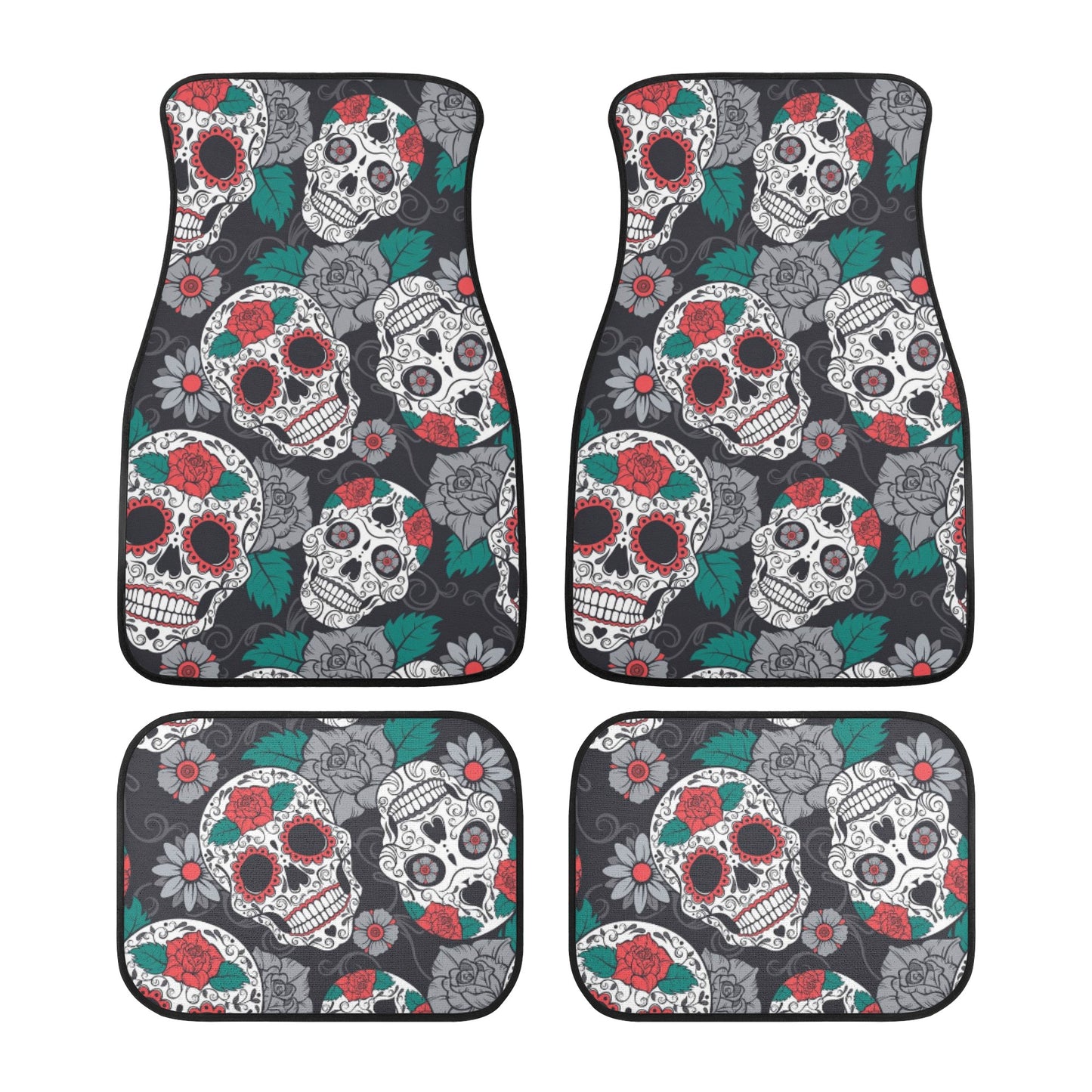 Floral sugar skull pattern Back and Front Car Floor Mats