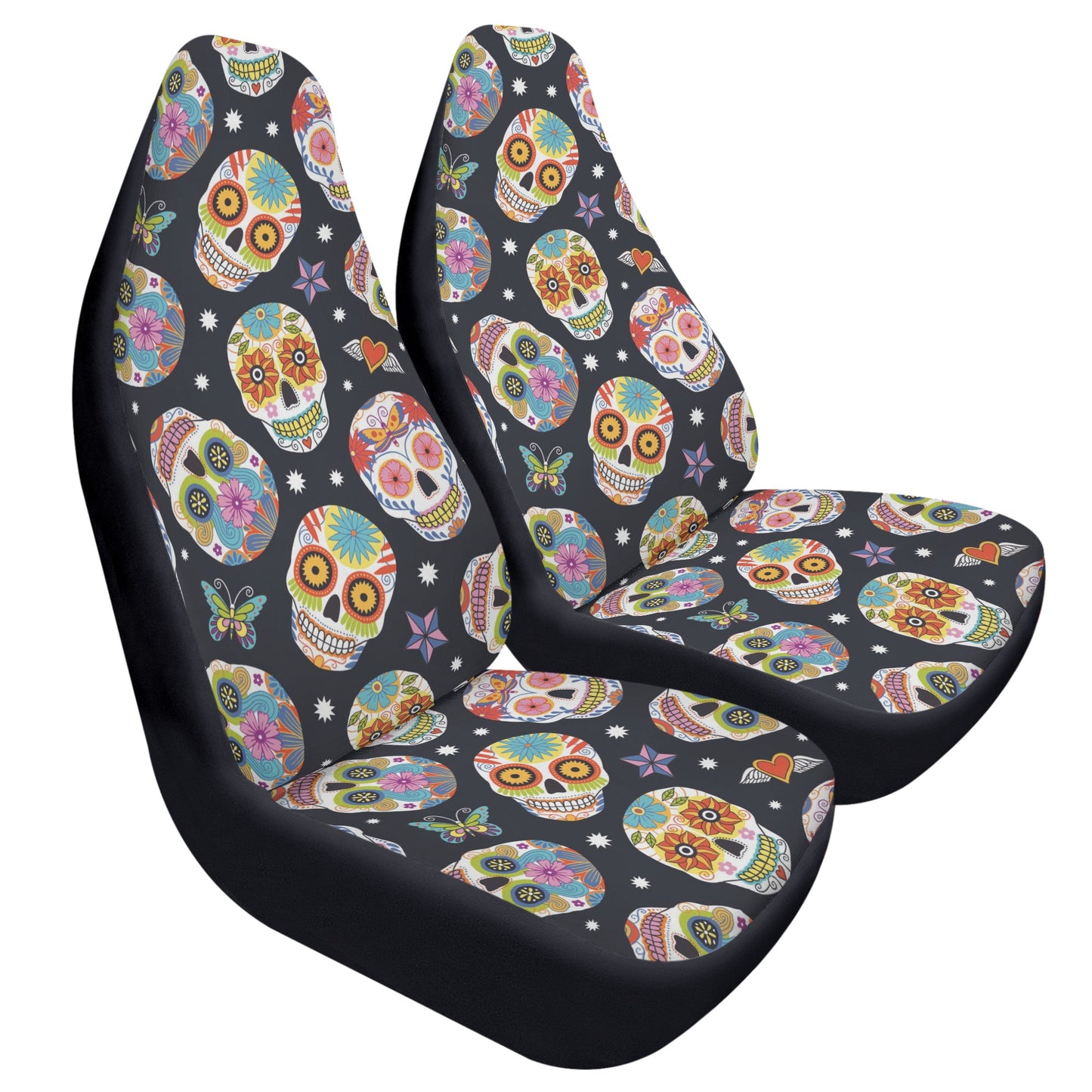 Floral sugar skull Dia de los muertos skull Car Seat Covers (2 Pcs)