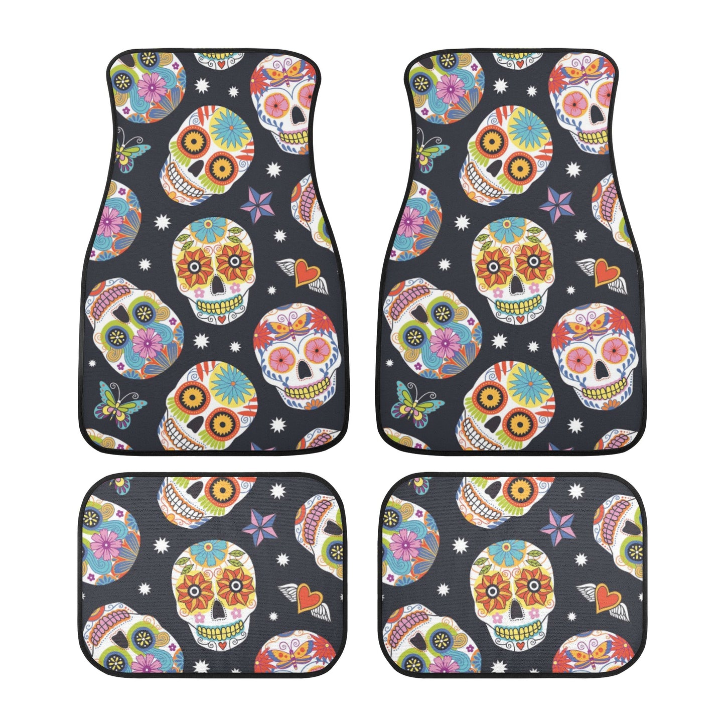 Sugar skull Mexican calaveras pattern Back and Front Car Floor Mats