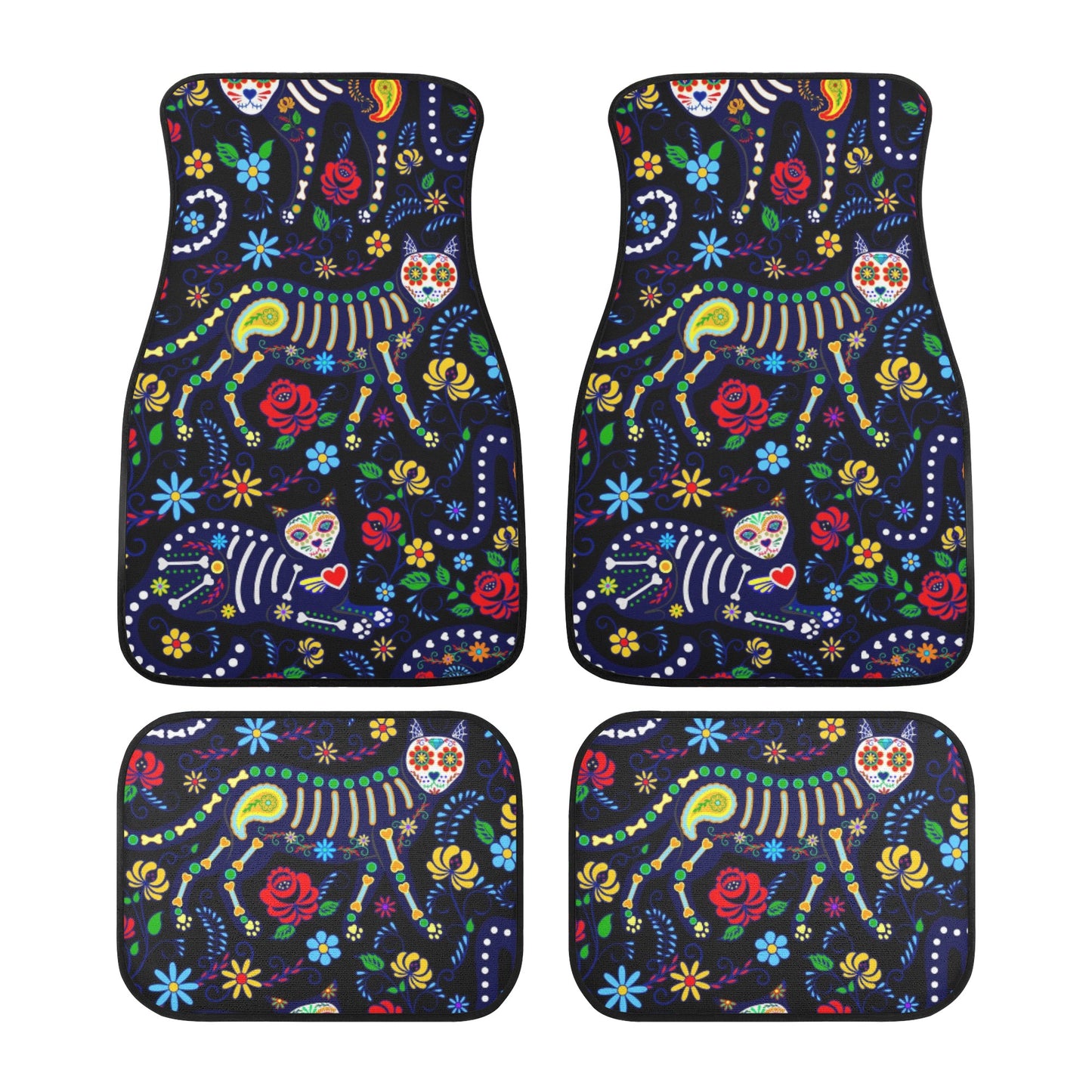 Sugar skull cat animal Back and Front Car Floor Mats