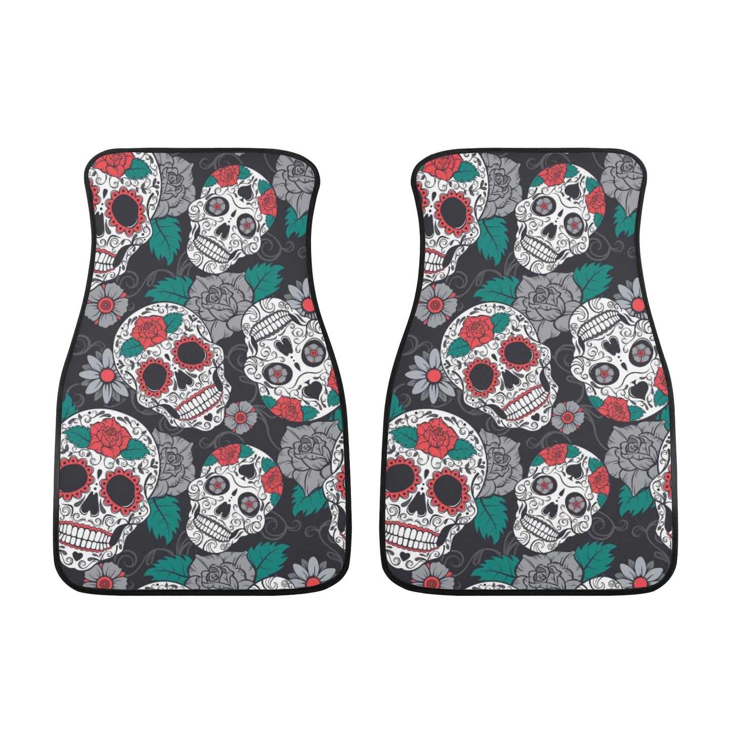 Floral sugar skull pattern Back and Front Car Floor Mats