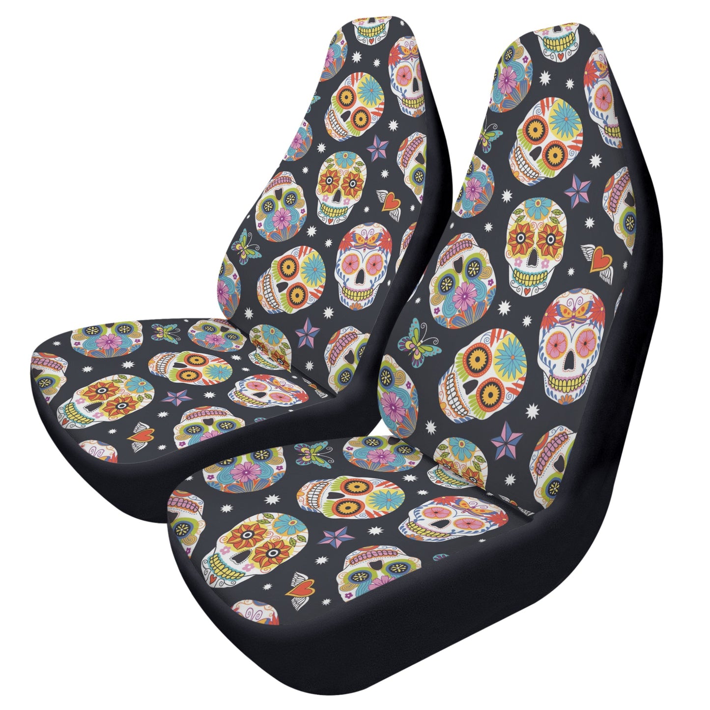 Floral sugar skull Dia de los muertos skull Car Seat Covers (2 Pcs)