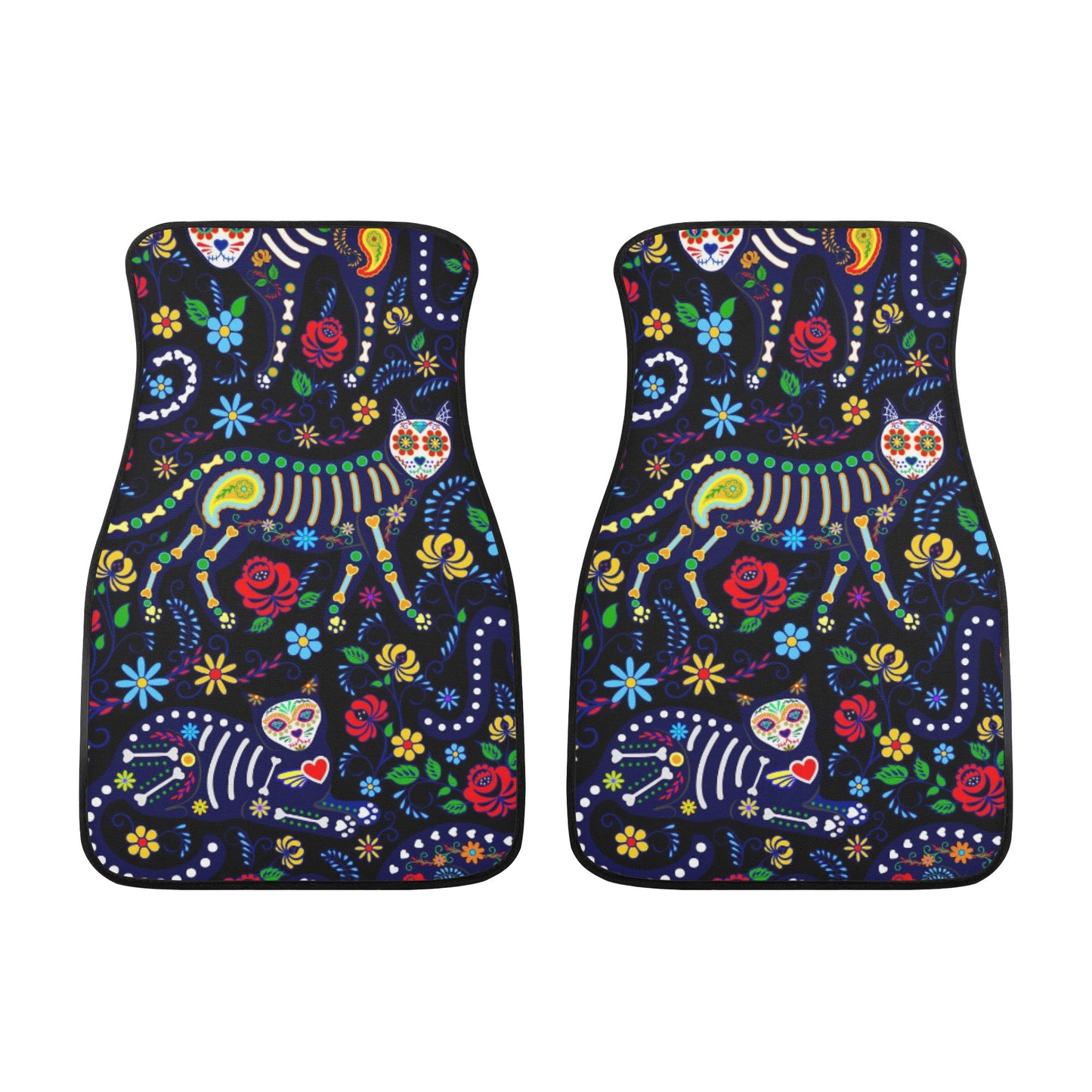 Sugar skull cat animal Back and Front Car Floor Mats