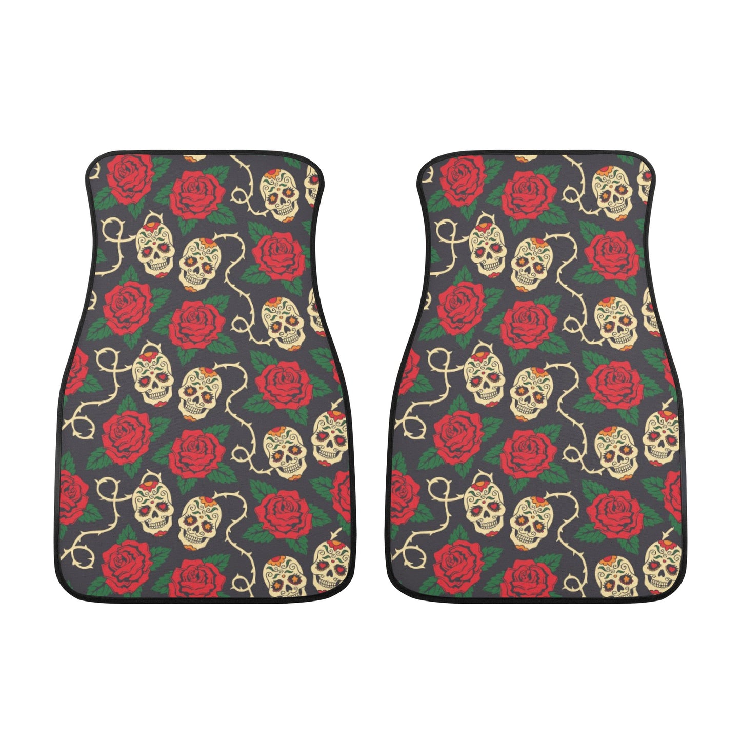Floral sugar skull skeleton Back and Front Car Floor Mats