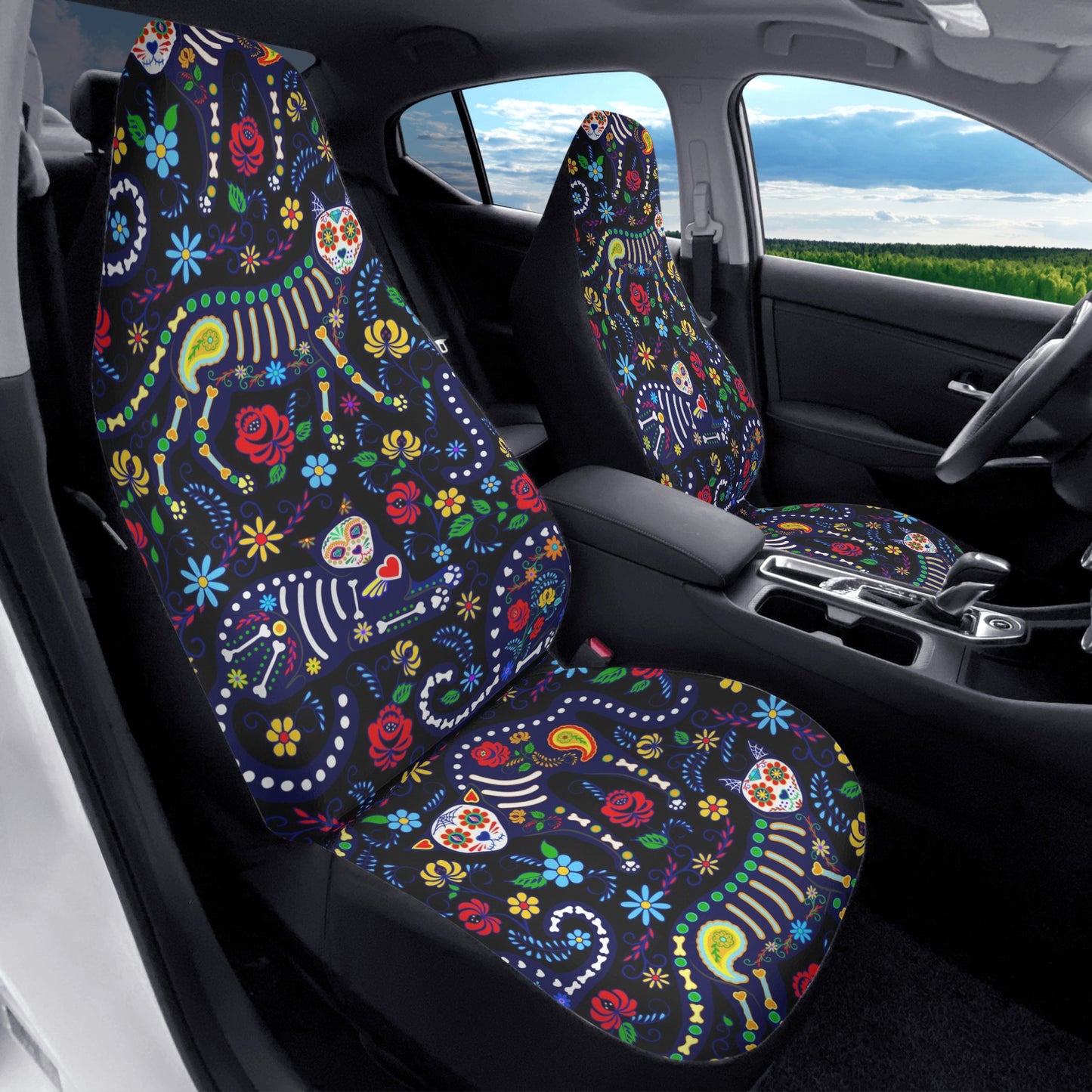 Animal sugar skull cat Car Seat Covers (2 Pcs)