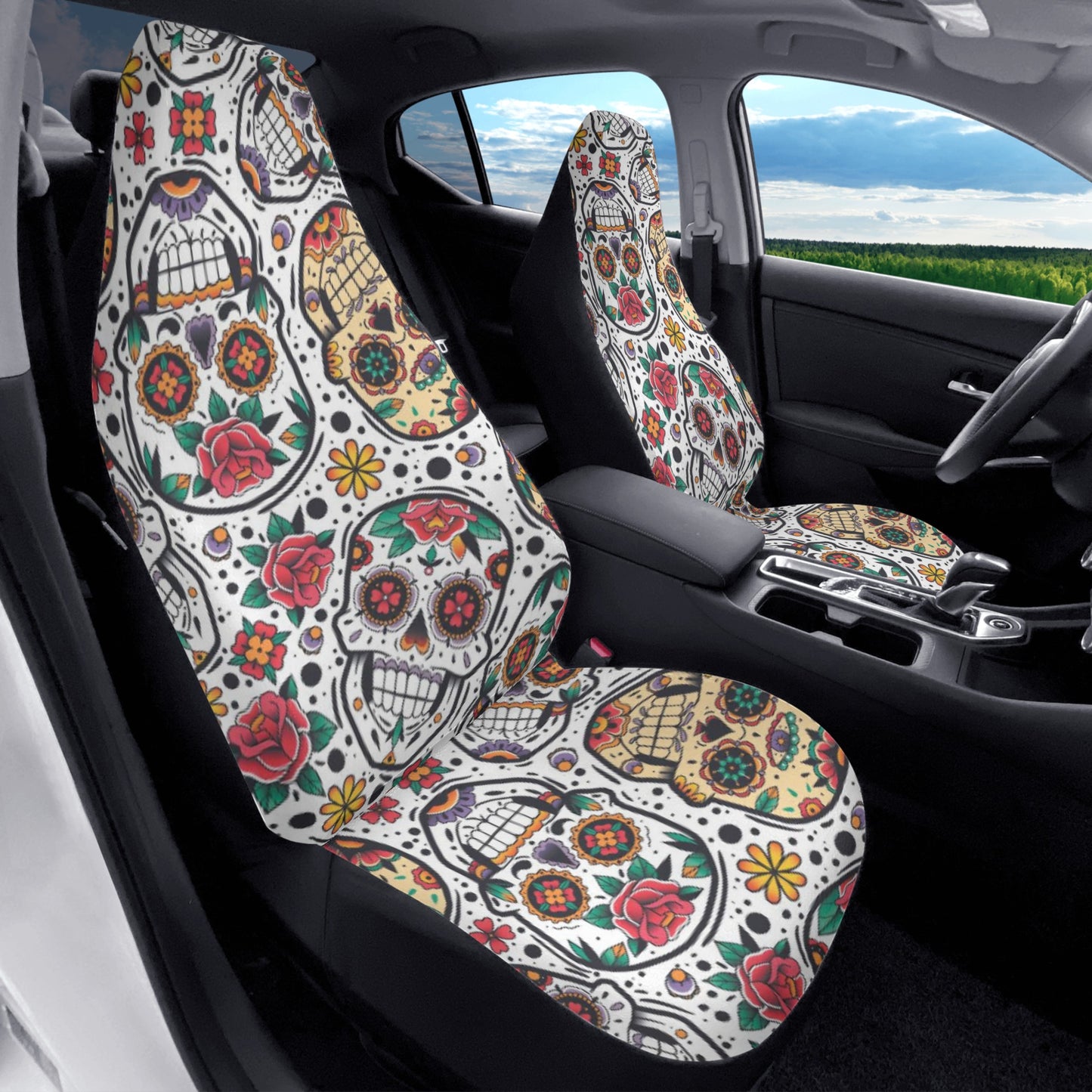 Sugar skull gothic skeleton Car Seat Covers (2 Pcs)