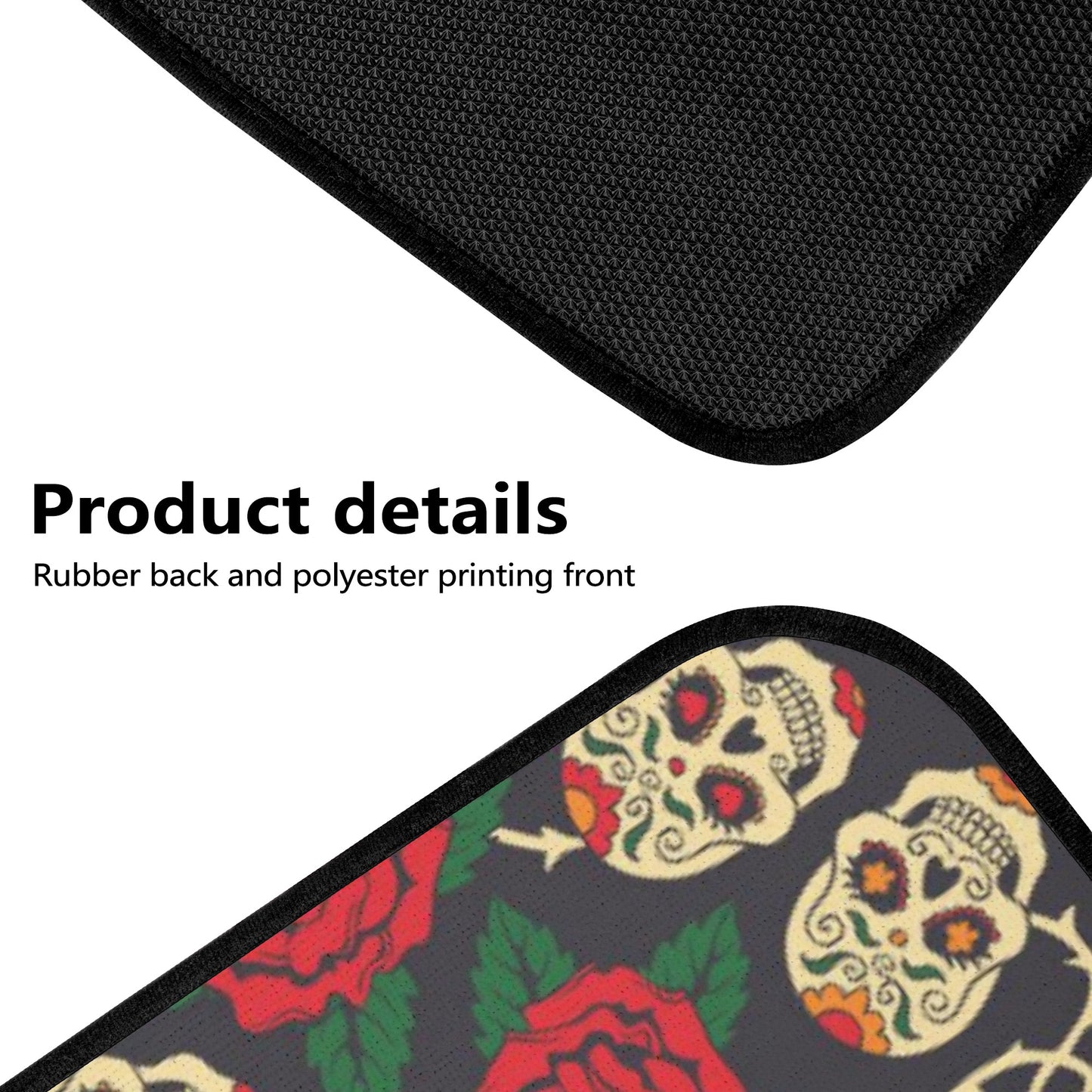 Floral sugar skull skeleton Back and Front Car Floor Mats